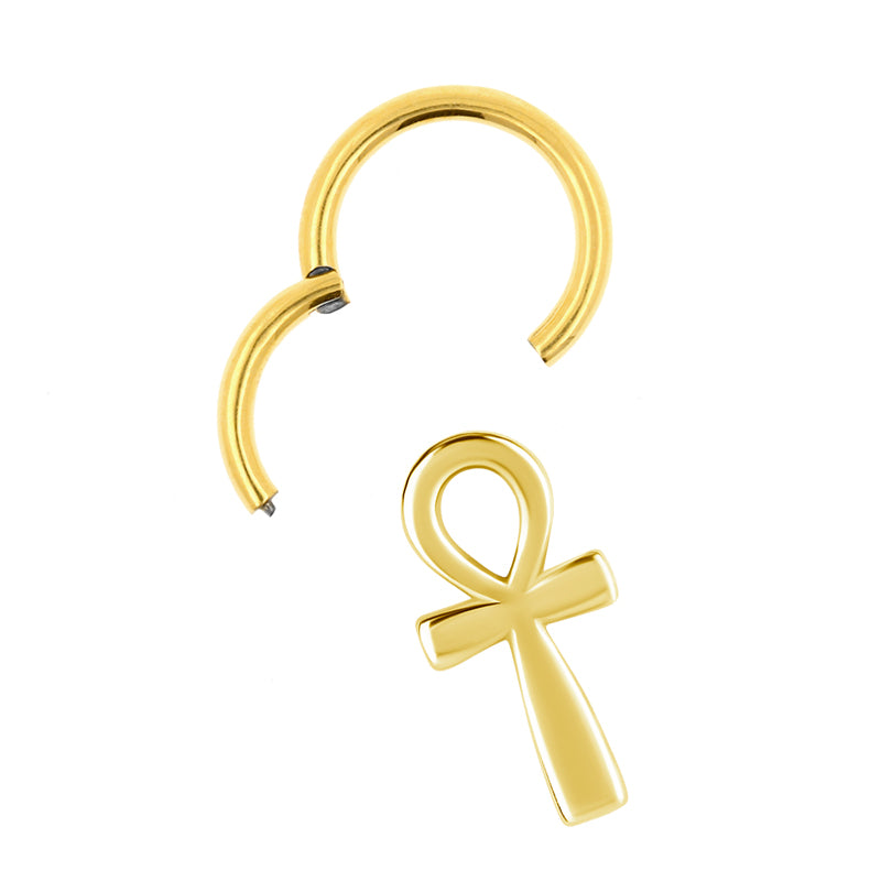 Nickel-Free Stainless Steel Click Ring Charm - Ankh Gold