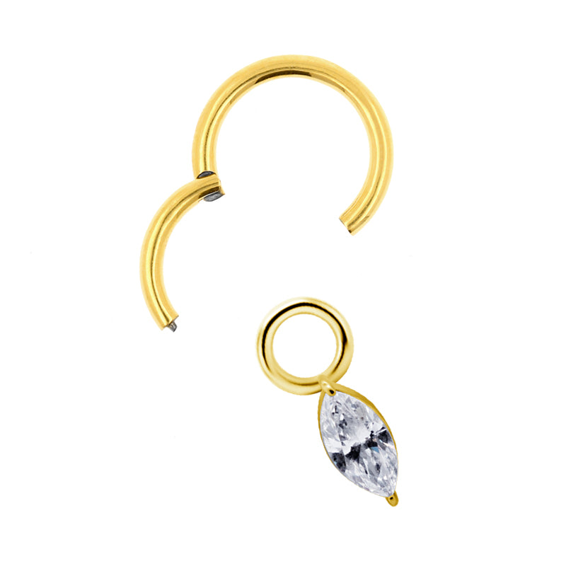 Nickel-Free Stainless Steel Click Ring Charm - Zirconia Princess Gem  Gold