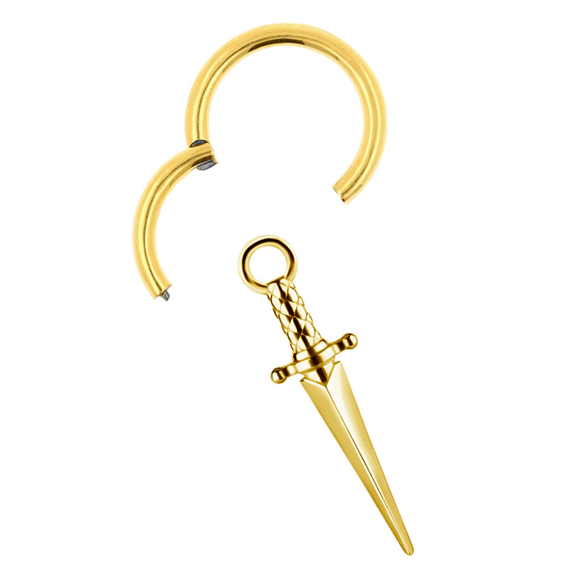 Nickel-Free Stainless Steel Click Ring Charm - Dagger Gold