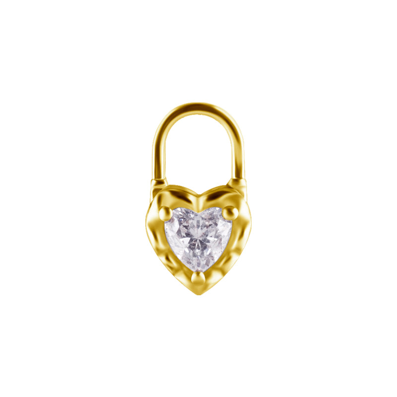 Nickel-Free Stainless Steel Click Ring Charm - Zirconia Heart Locket Gold