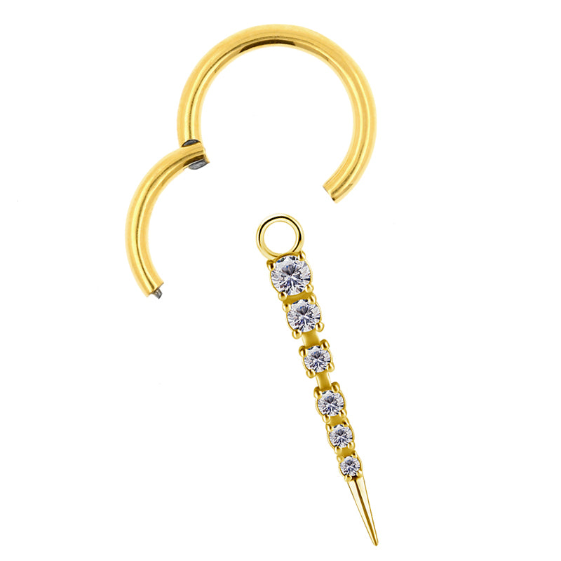 Nickel-Free Stainless Steel Click Ring Charm - Zirconia Pendulum Gold