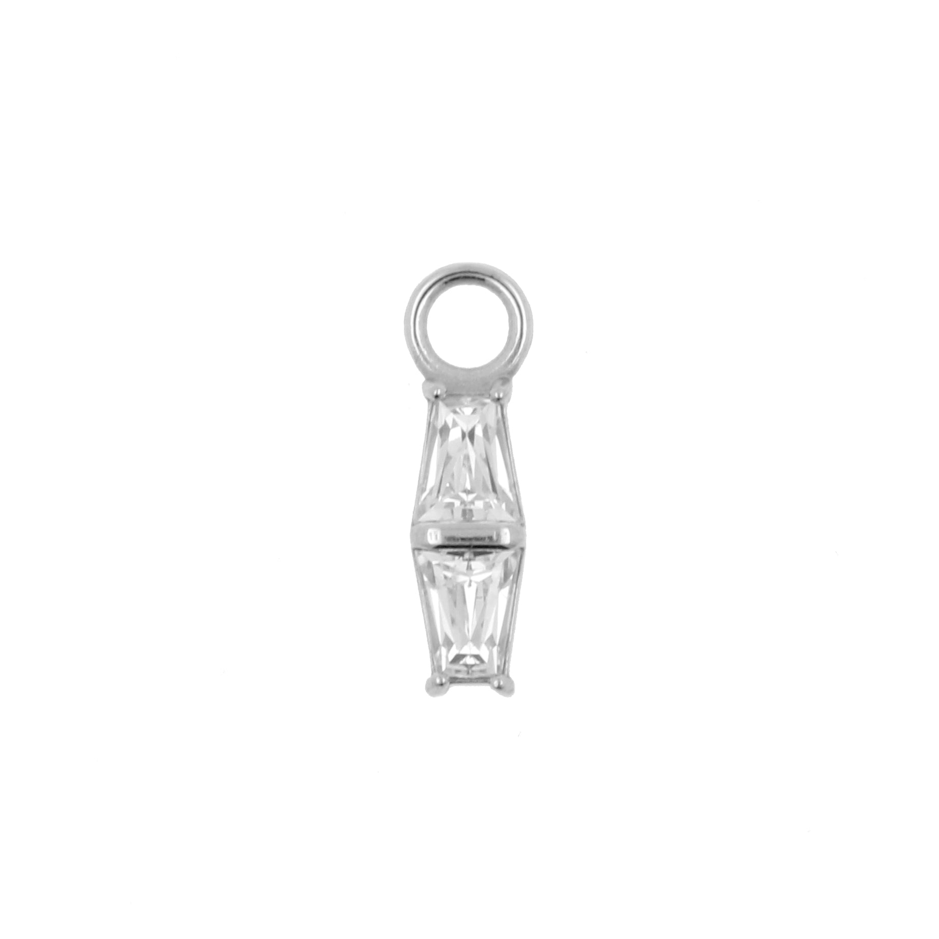 Nickel-Free Stainless Steel Click Ring Charm - Zirconia Double Trapezoid Silver