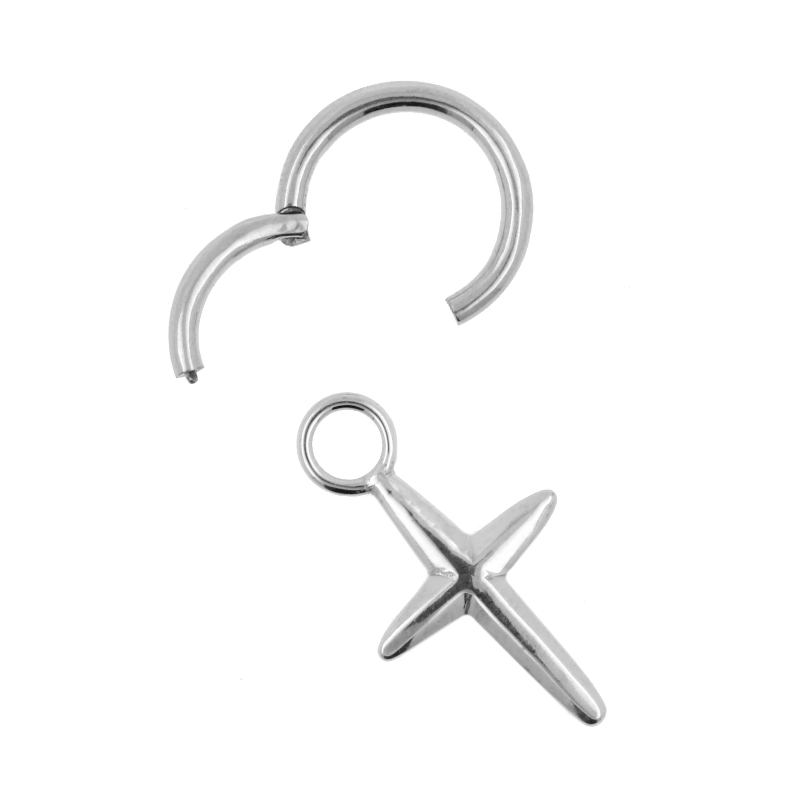 Nickel-Free Stainless Steel Click Ring Charm - Cross Silver