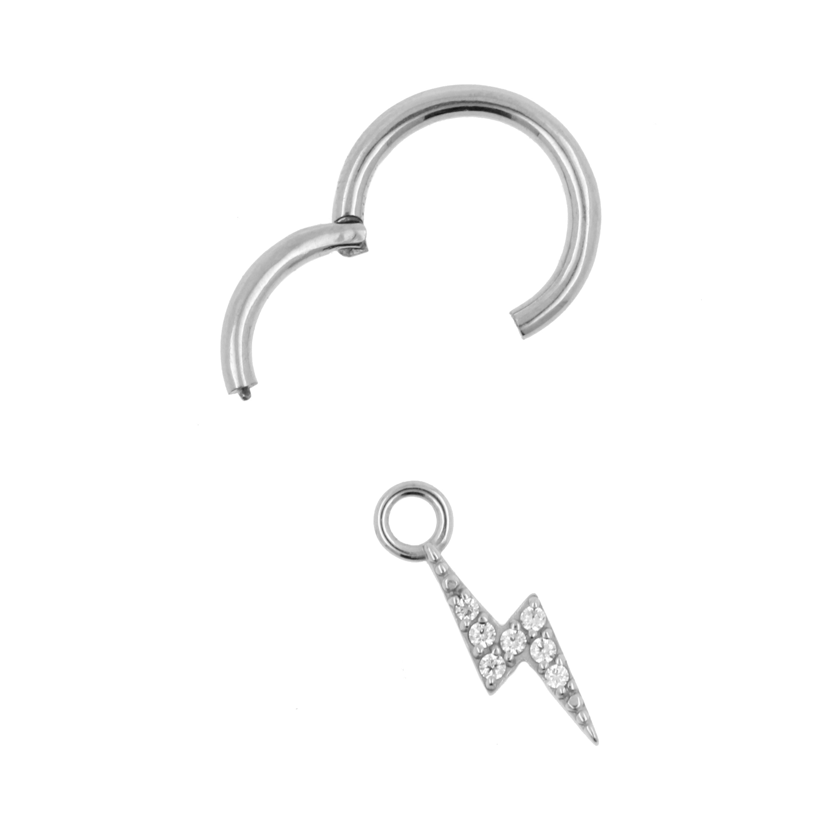 Nickel-Free Stainless Steel Click Ring Charm - Zirconia Flash Silver