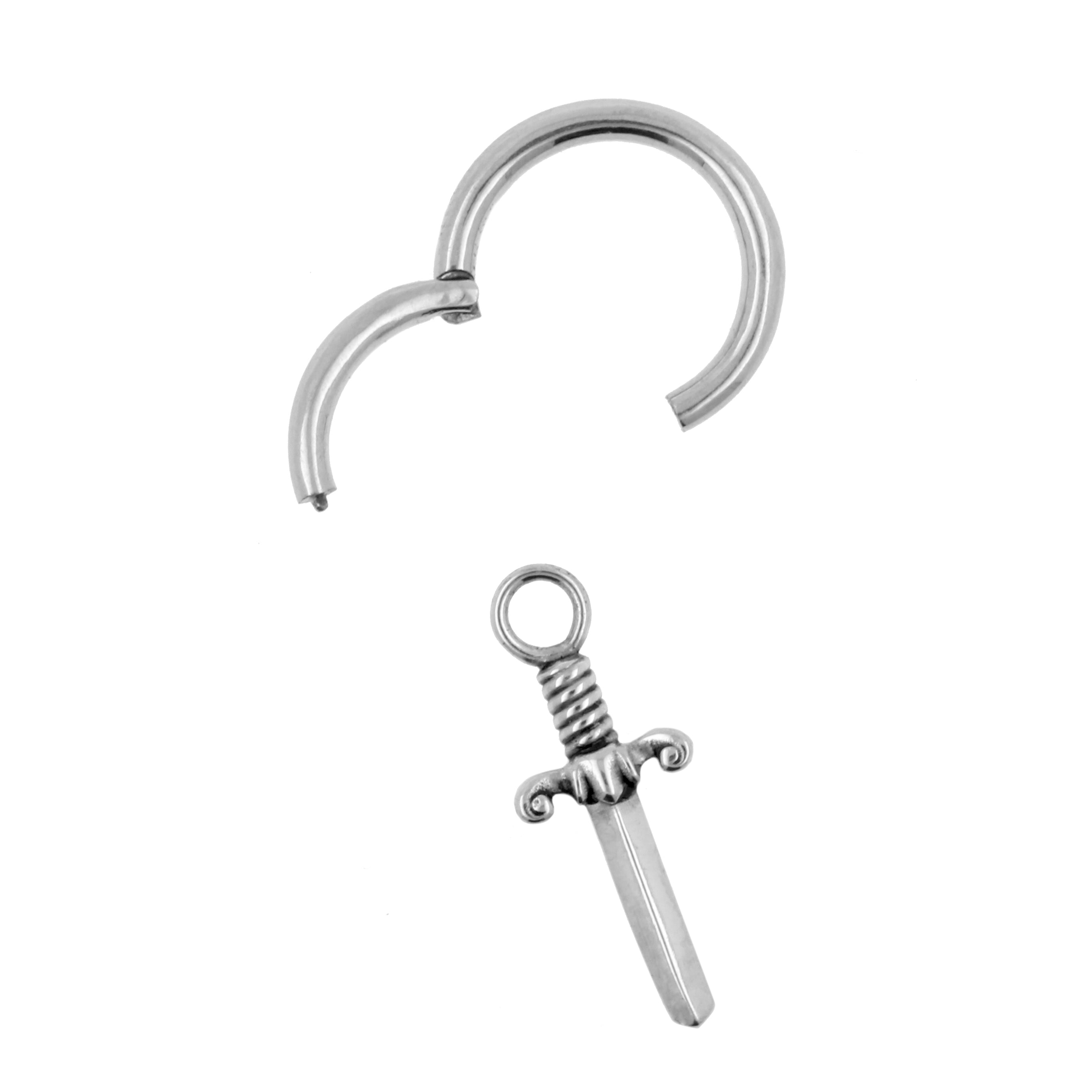 Nickel-Free Stainless Steel Click Ring Charm - Dagger Silver