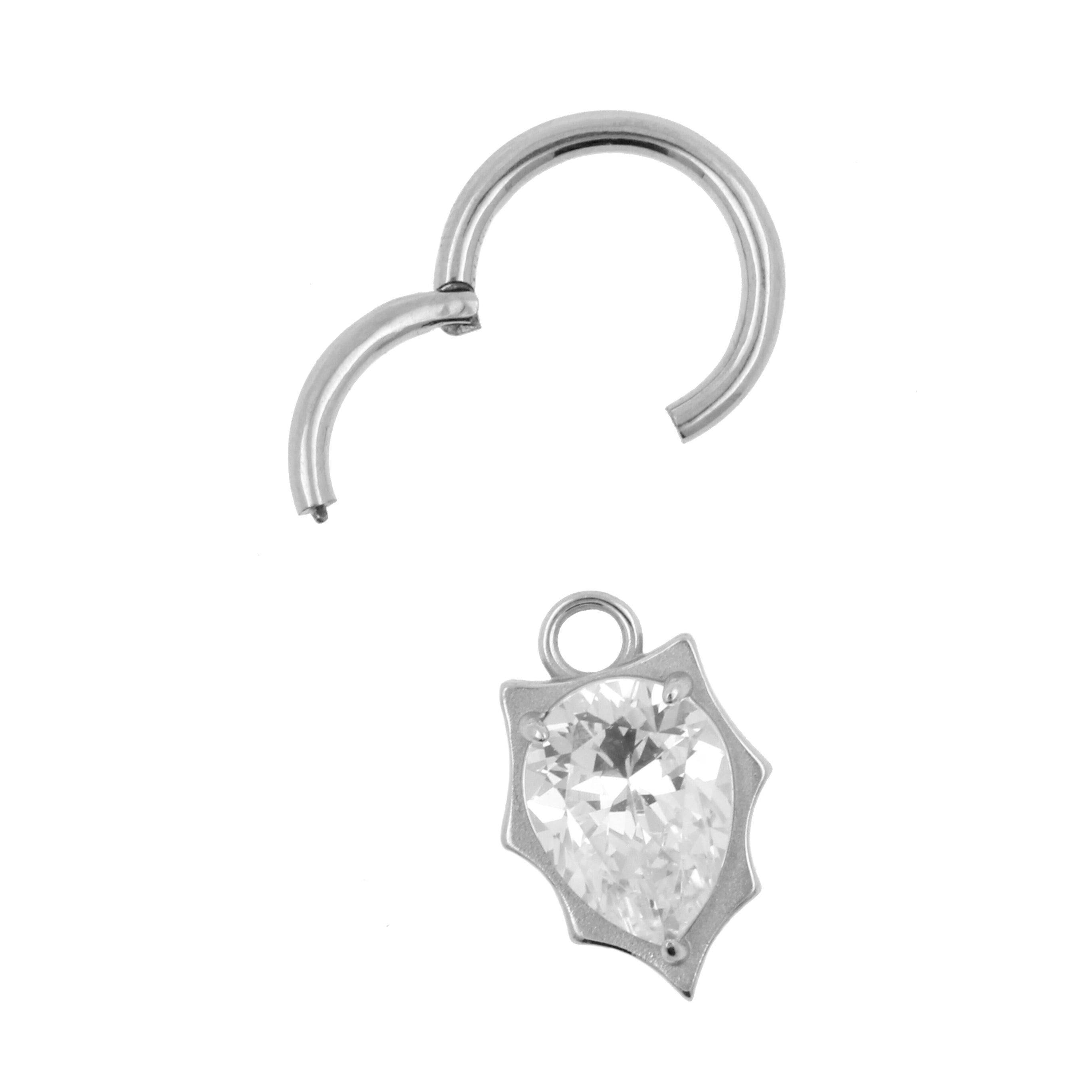 Nickel-Free Stainless Steel Click Ring Charm - Zirconia Leaf Silver