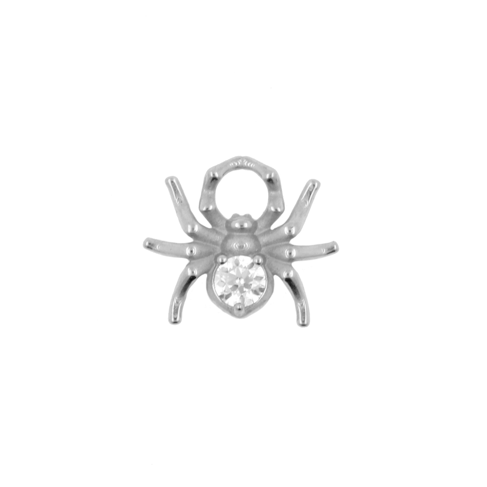 Nickel-Free Stainless Steel Click Ring Charm - Zirconia Spider Silver