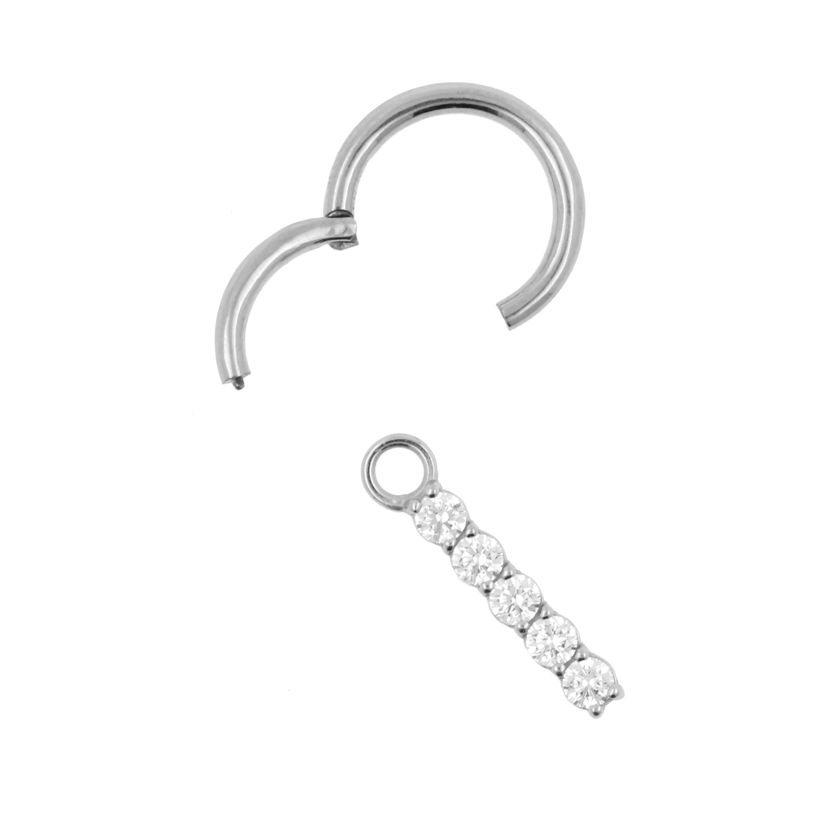 Nickel-Free Stainless Steel Click Ring Charm - Zirconia Bar M Silver