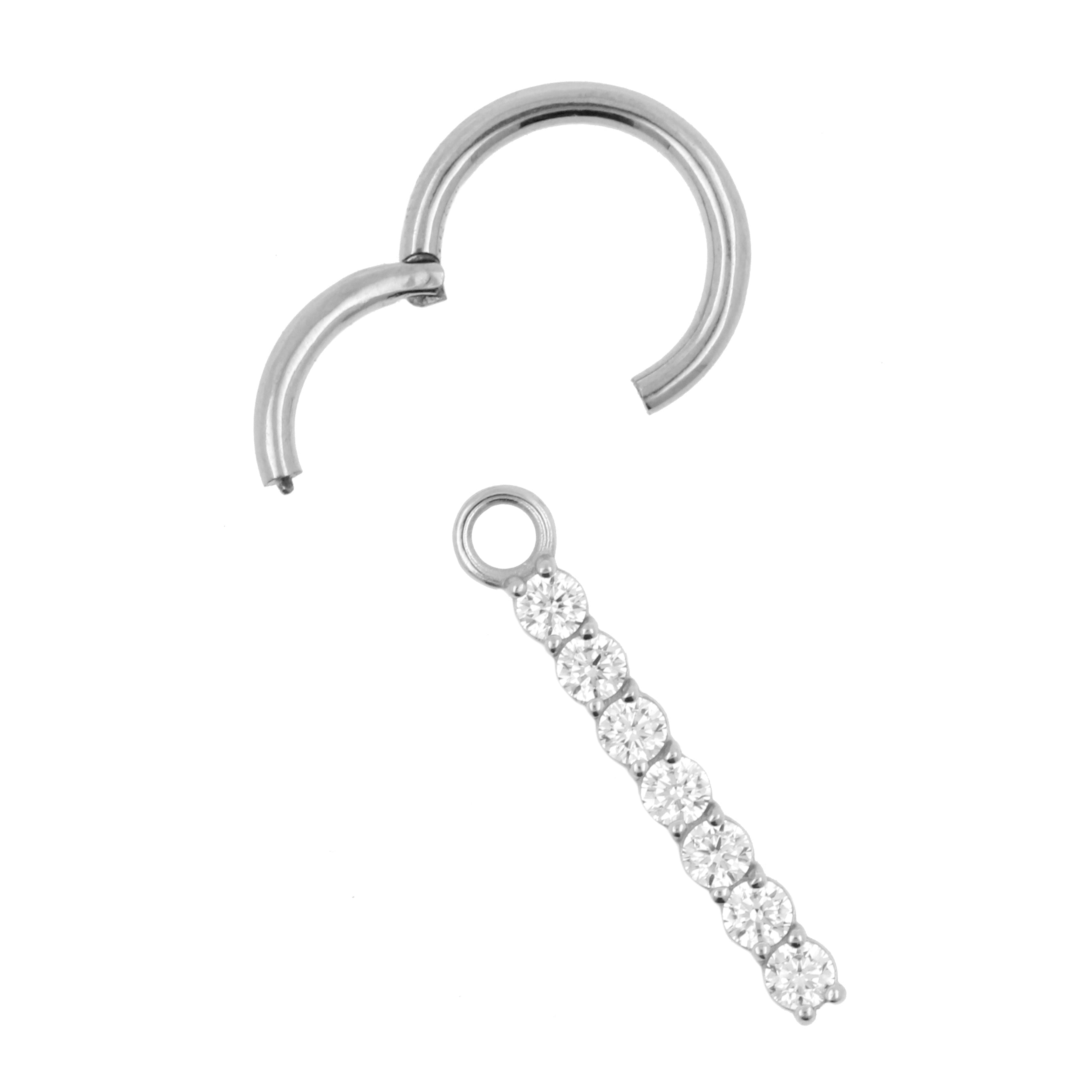 Nickel-Free Stainless Steel Click Ring Charm - Zirconia Bar L Silver