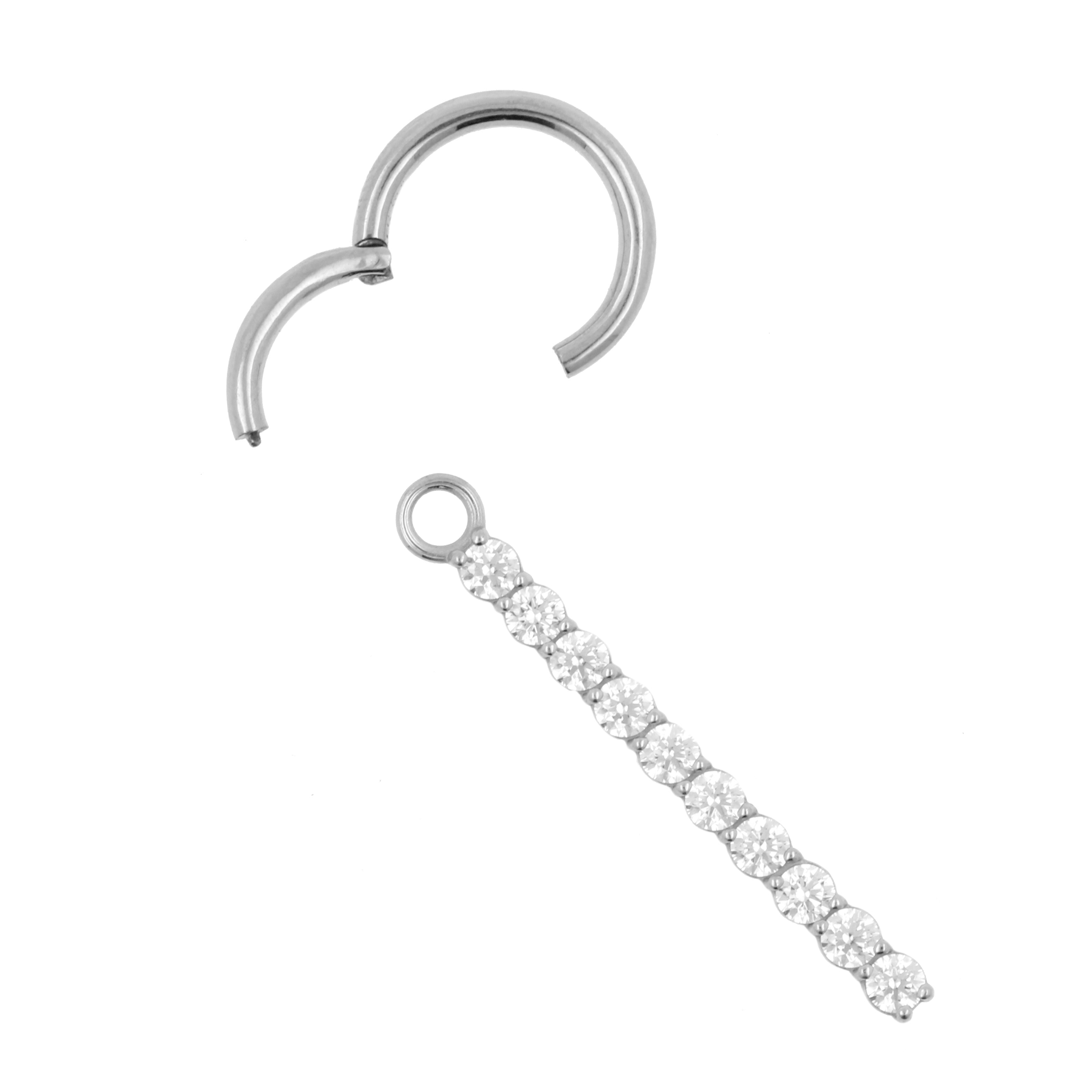 Nickel-Free Stainless Steel Click Ring Charm - Zirconia Bar XL Silver