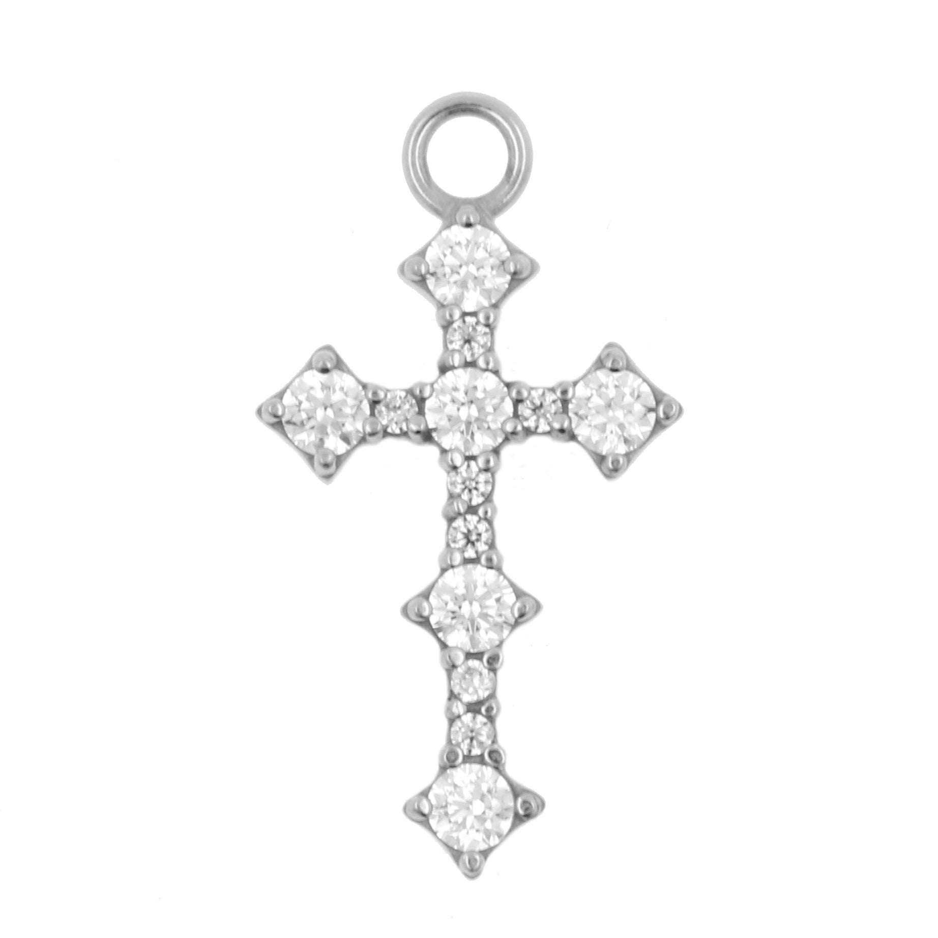 Nickel-Free Stainless Steel Click Ring Charm - Zirconia Cross Silver