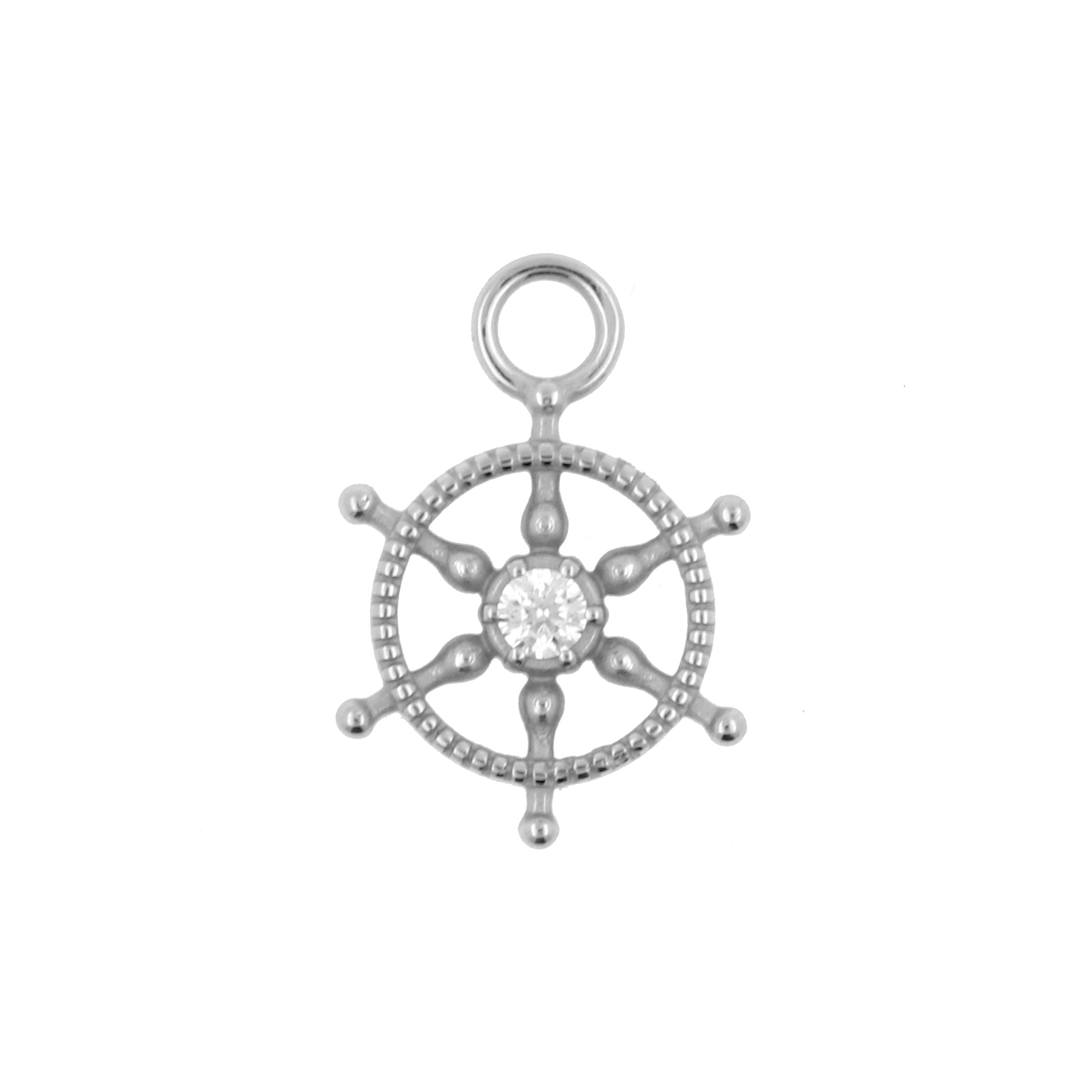 Nickel-Free Stainless Steel Click Ring Charm - Zirconia Wheel Silver