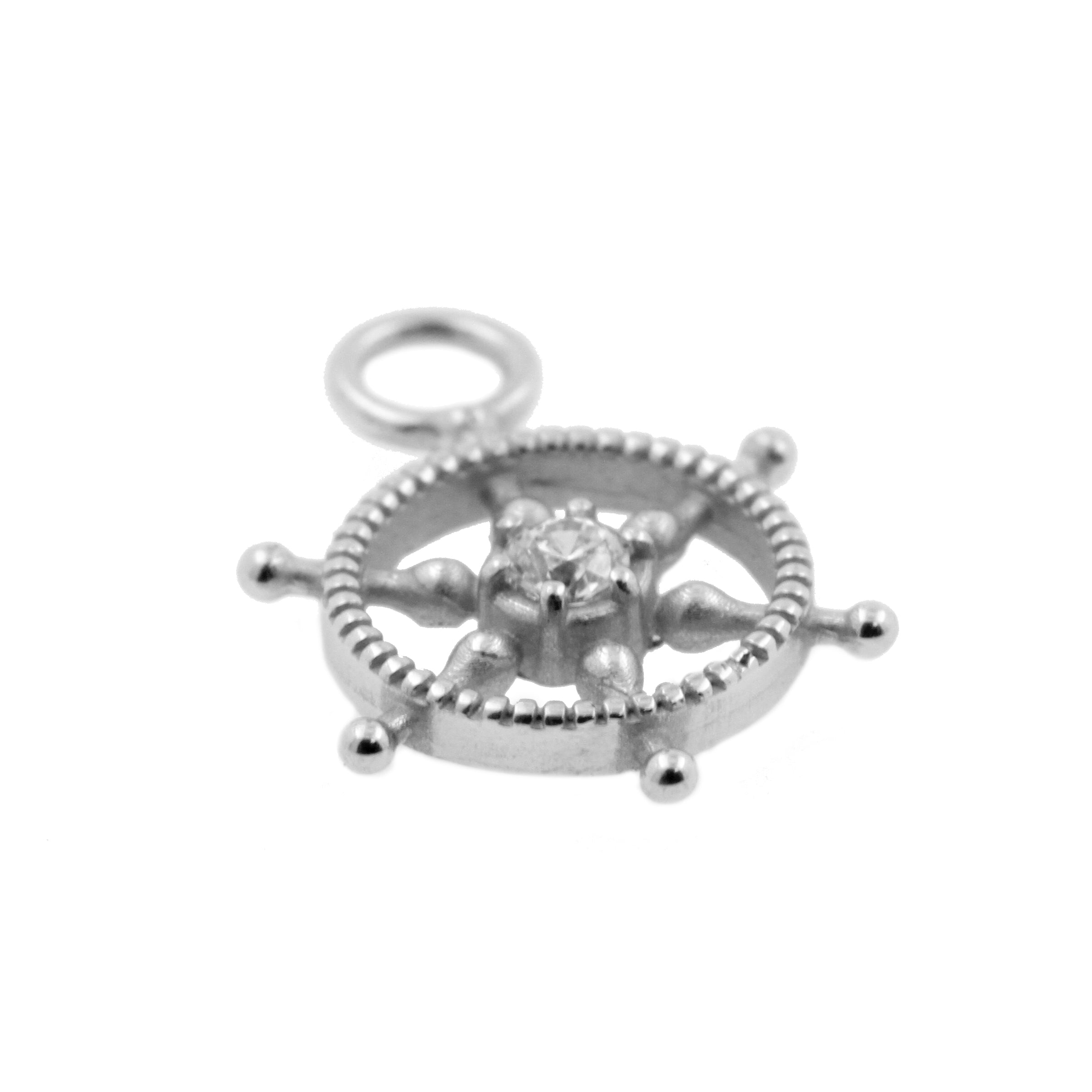 Nickel-Free Stainless Steel Click Ring Charm - Zirconia Wheel Silver