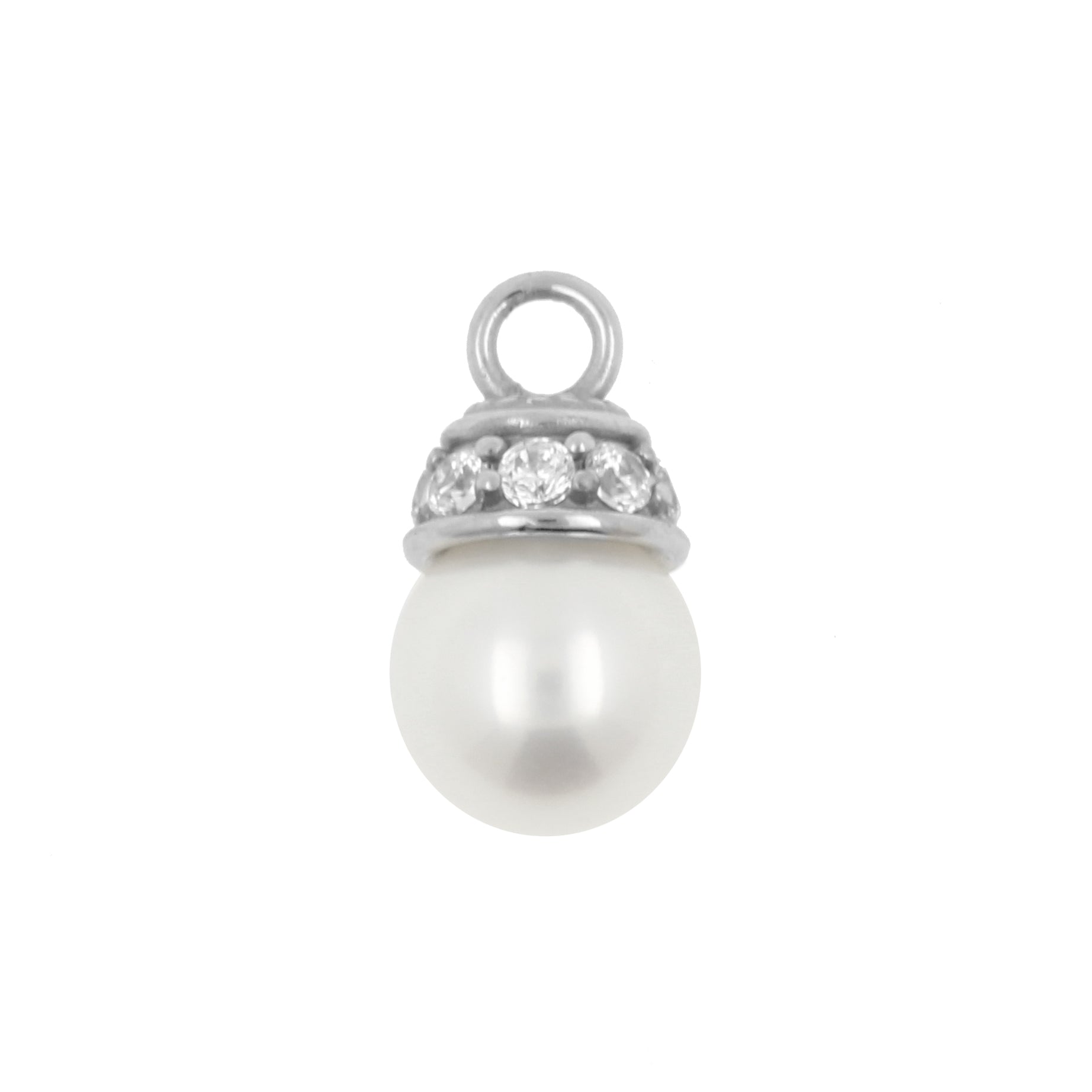 Nickel-Free Stainless Steel Click Ring Charm - Pearl Silver