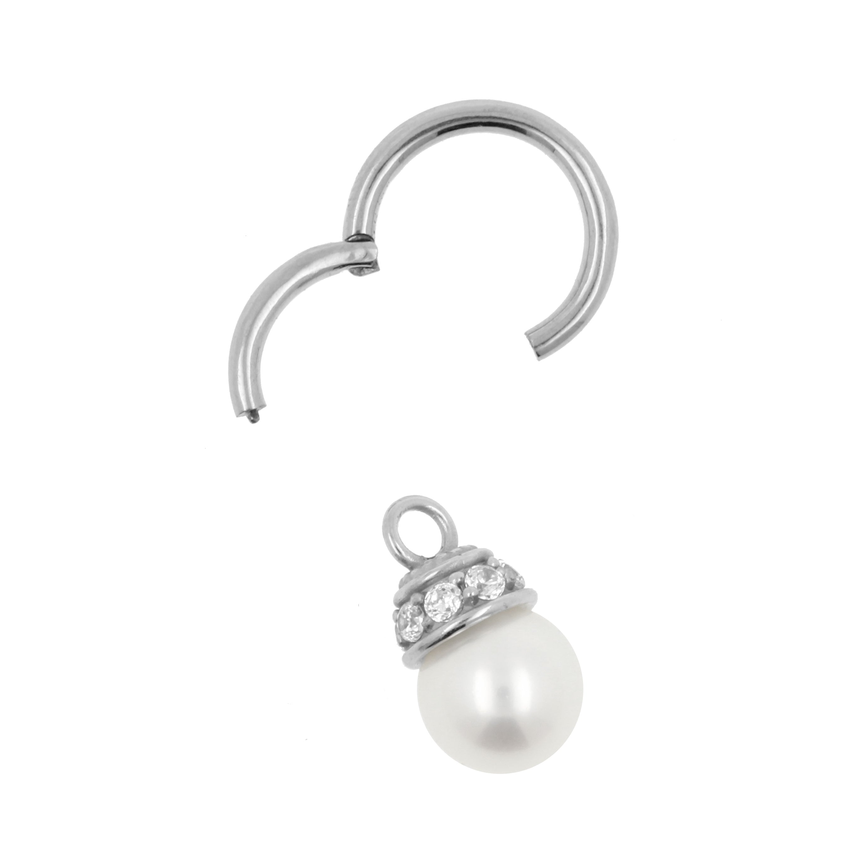 Nickel-Free Stainless Steel Click Ring Charm - Pearl Silver