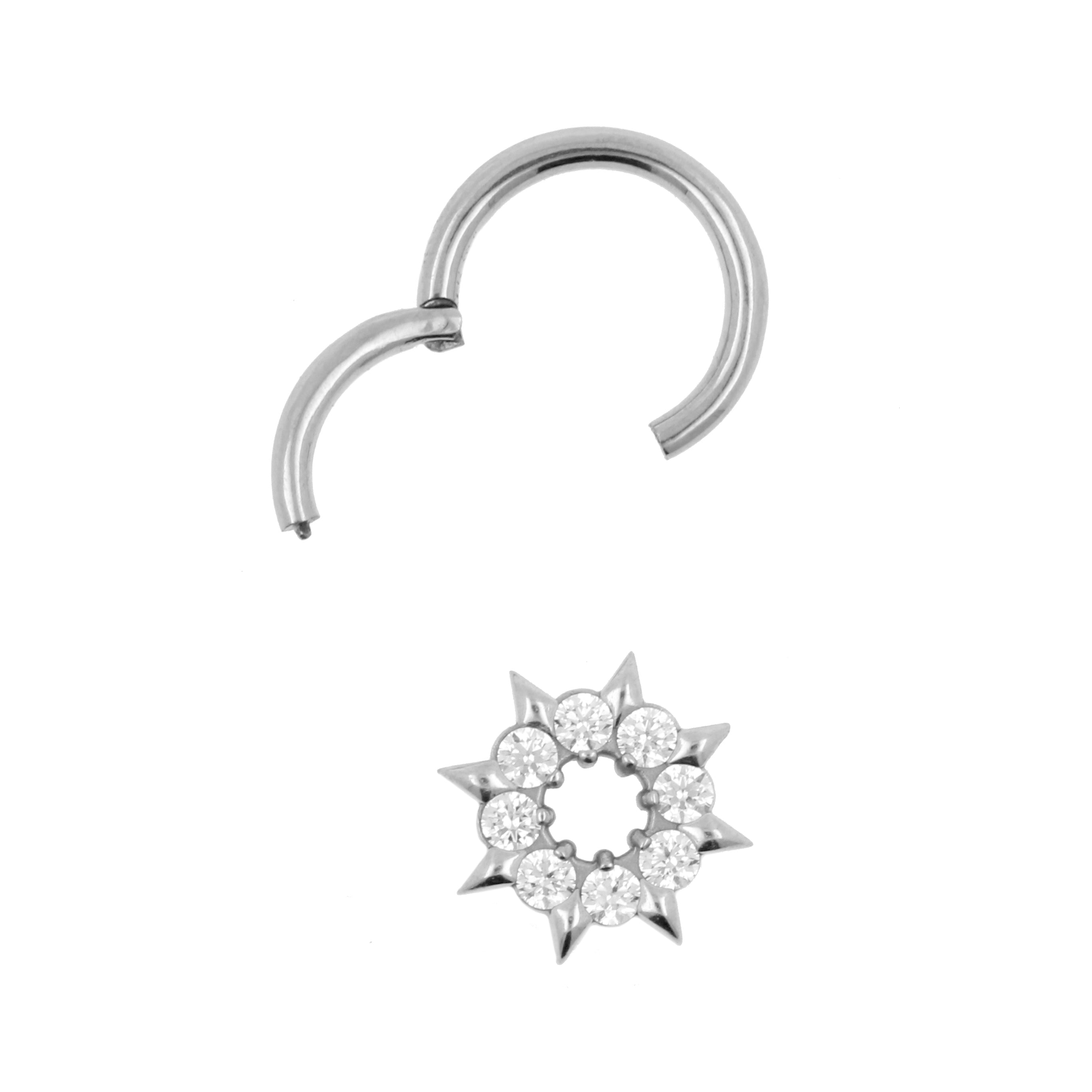 Nickel-Free Stainless Steel Click Ring Charm - Zirconia Wheel Silver