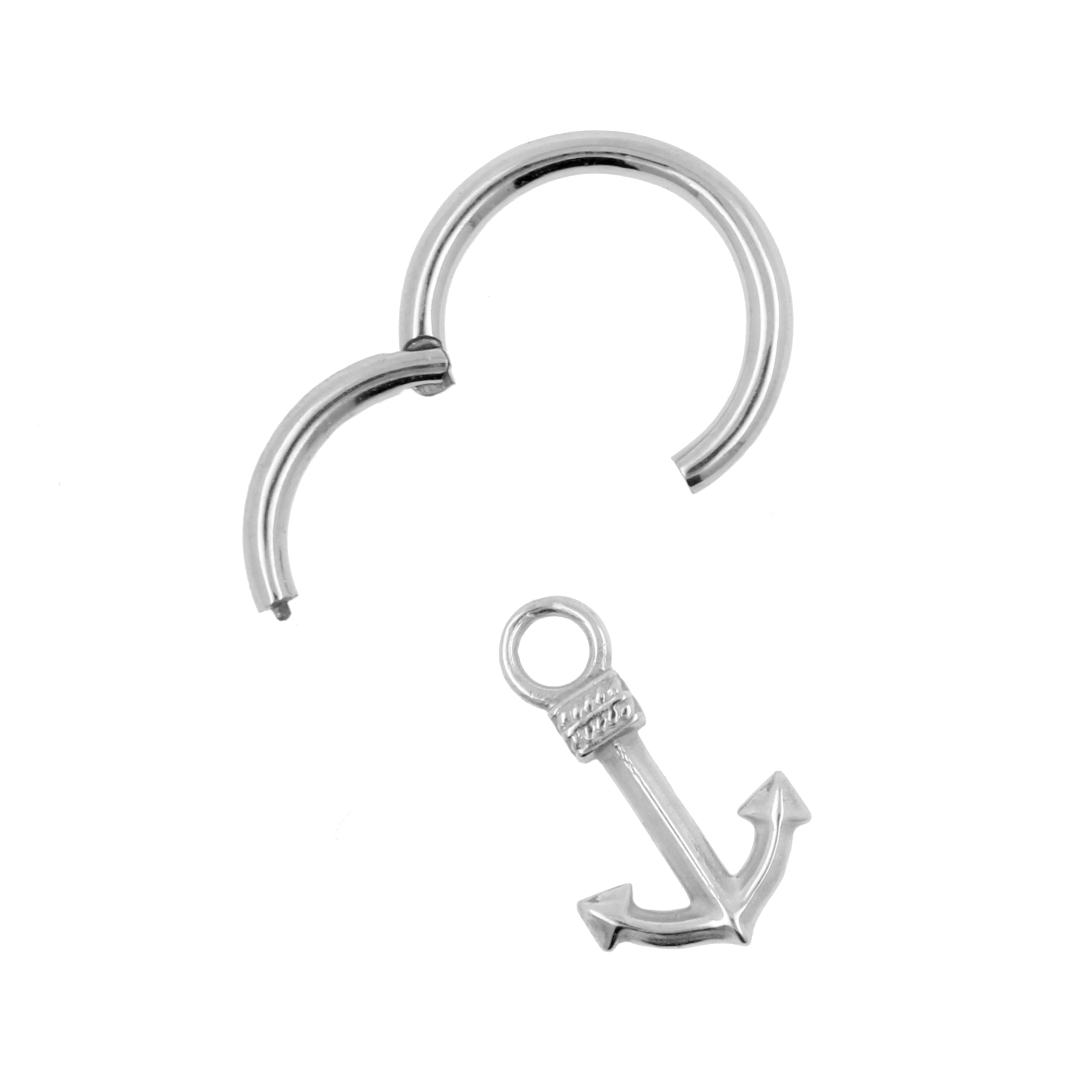 Nickel-Free Stainless Steel Click Ring Charm - Anchor Silver