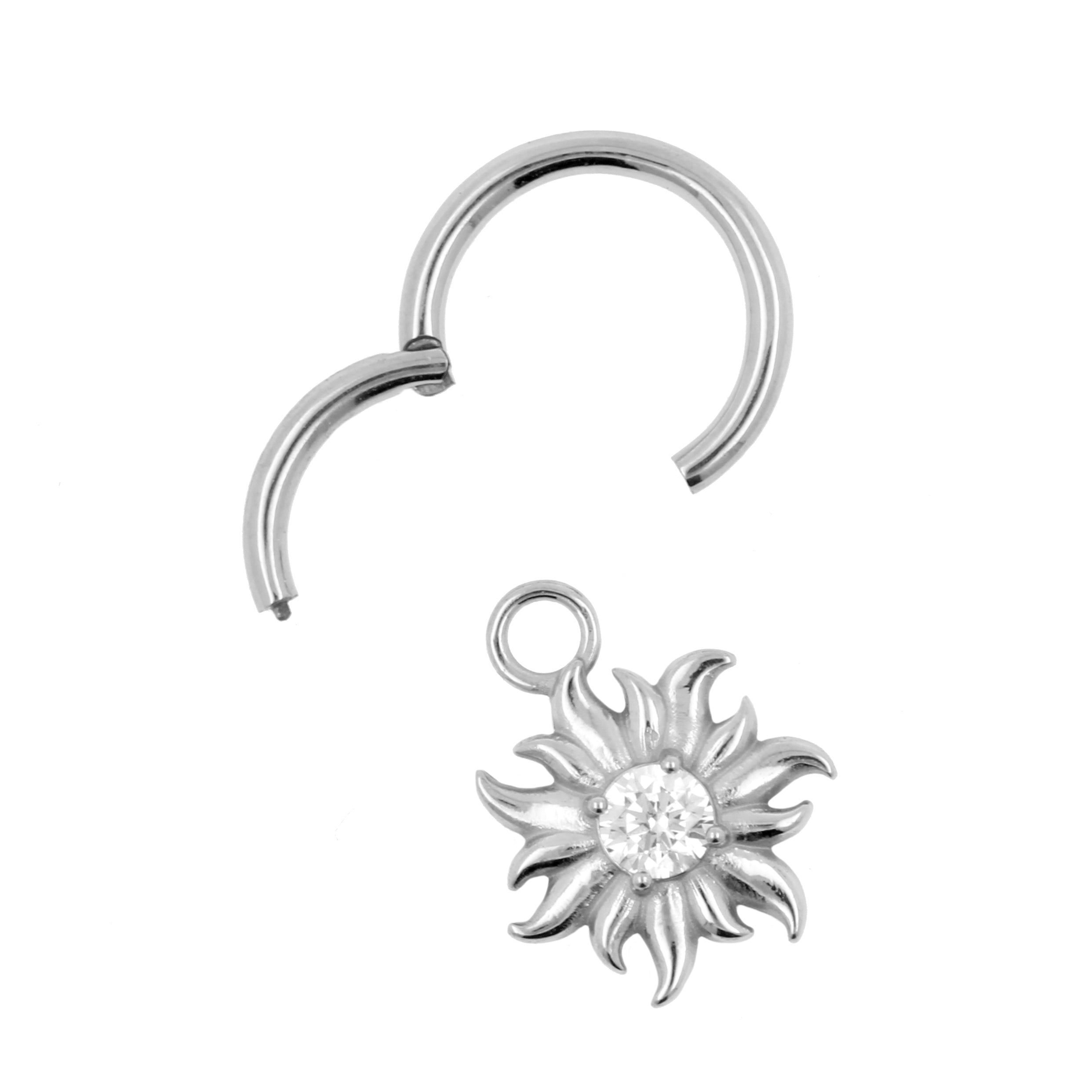 Nickel-Free Stainless Steel Click Ring Charm - Alpine Flower Silver