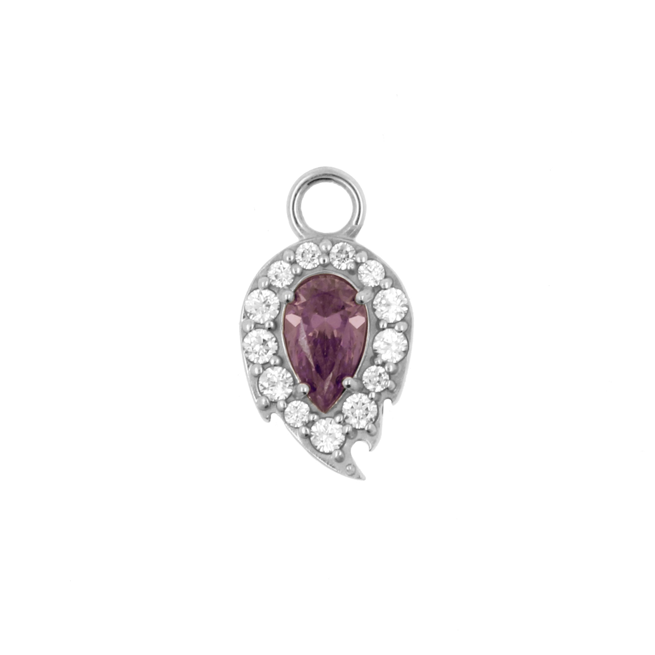 Nickel-Free Stainless Steel Click Ring Charm - Droplet Rhodolite