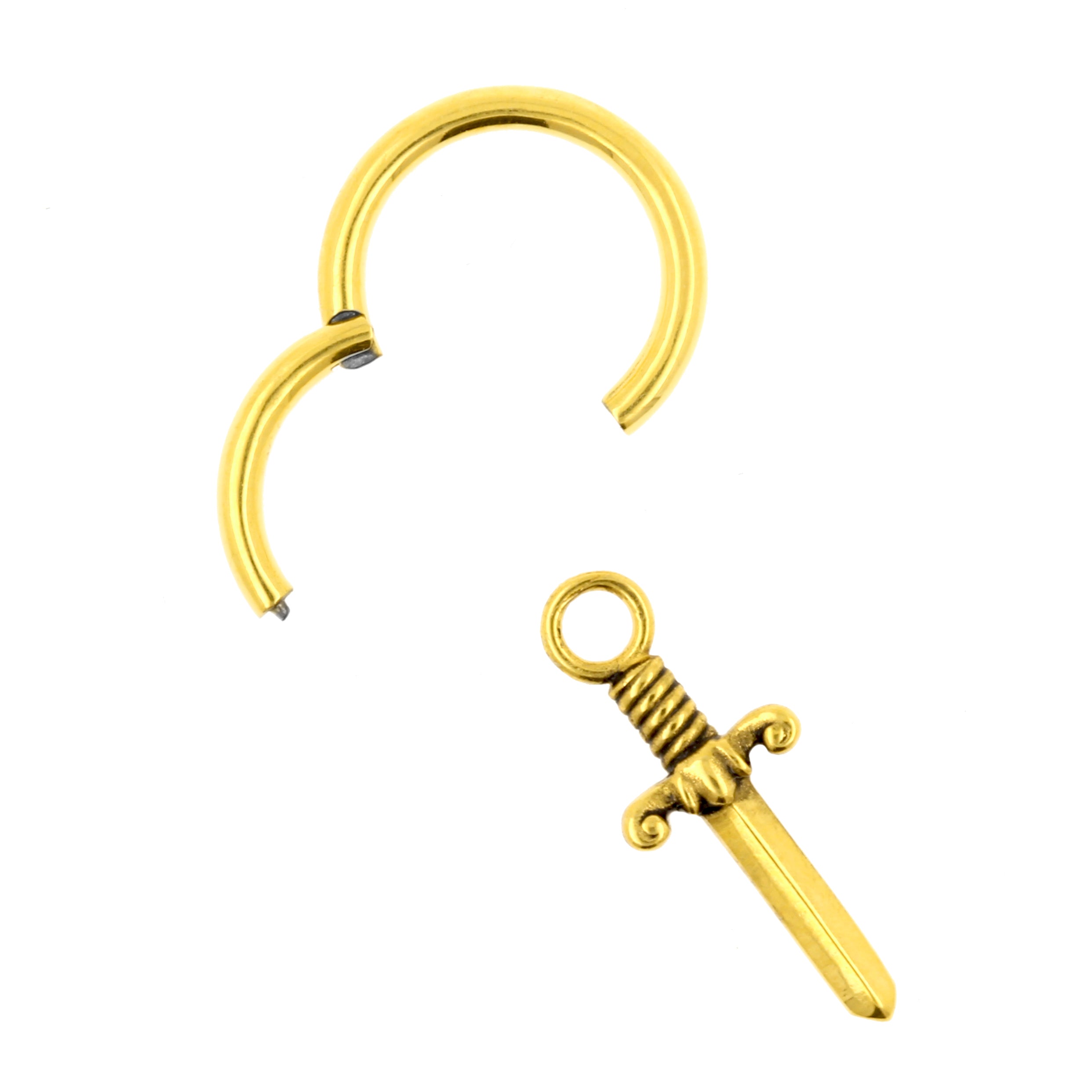 Nickel-Free Stainless Steel Click Ring Charm - Dagger Gold