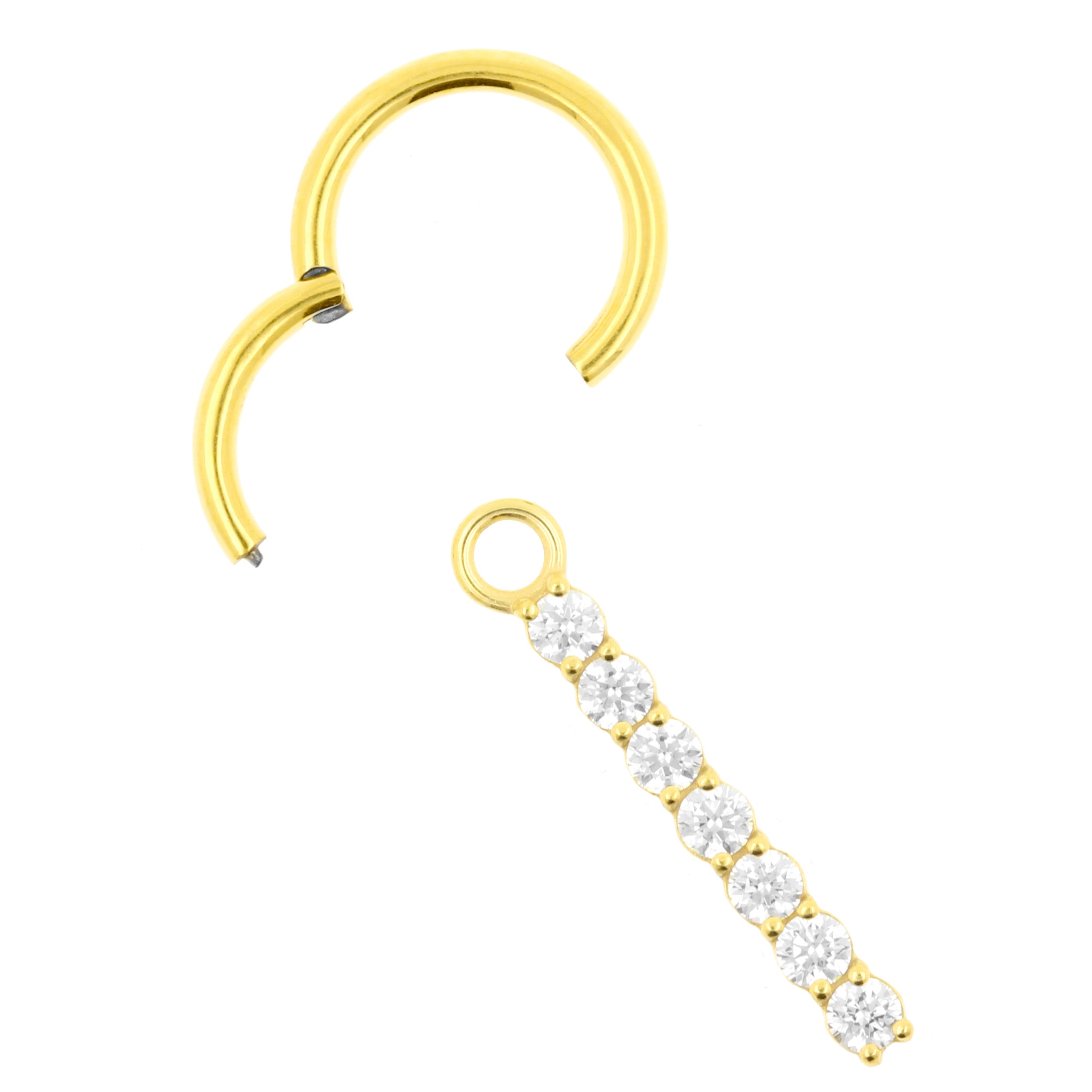 Nickel-Free Stainless Steel Click Ring Charm - Zirconia Bar L Gold