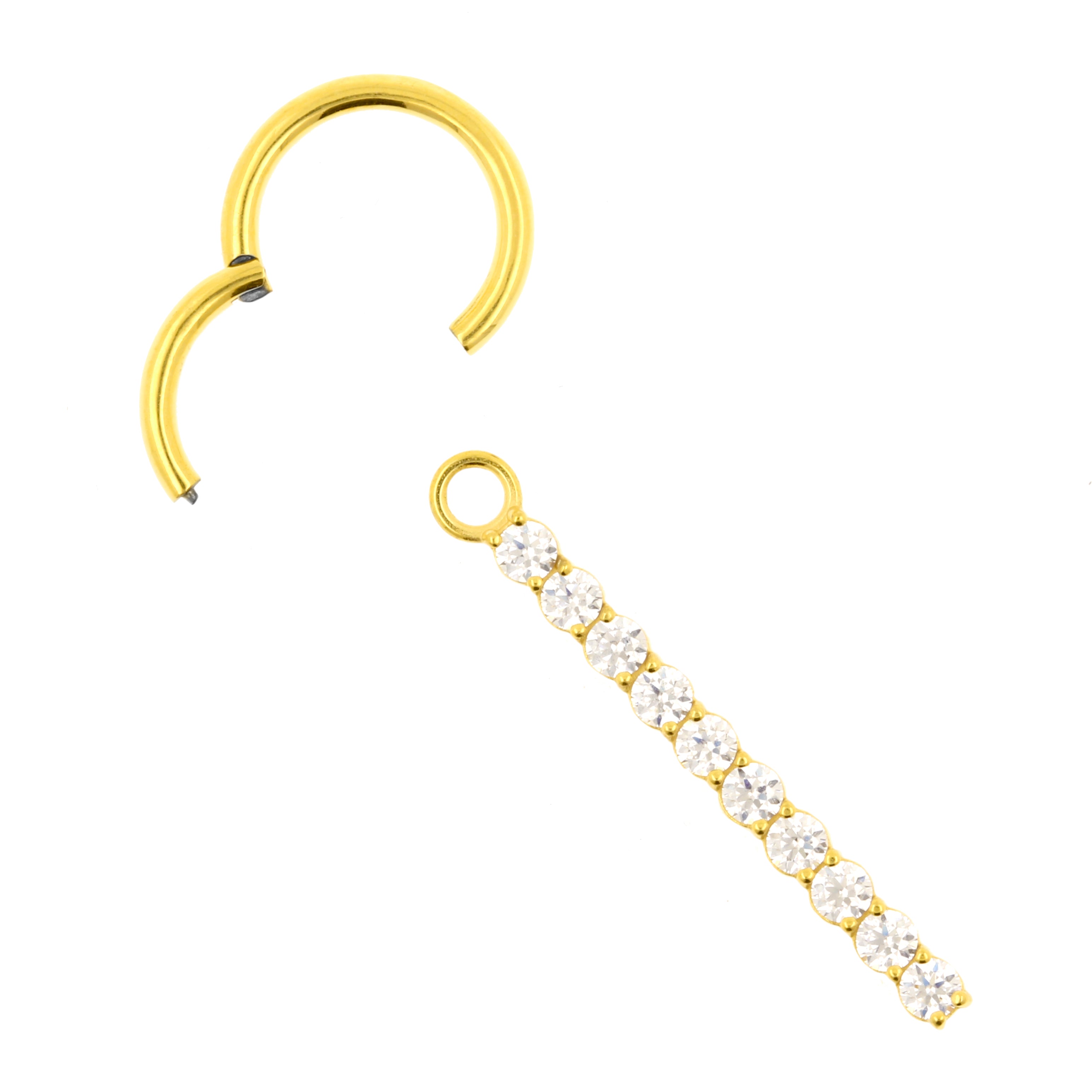 Nickel-Free Stainless Steel Click Ring Charm - Zirconia Bar XL Gold