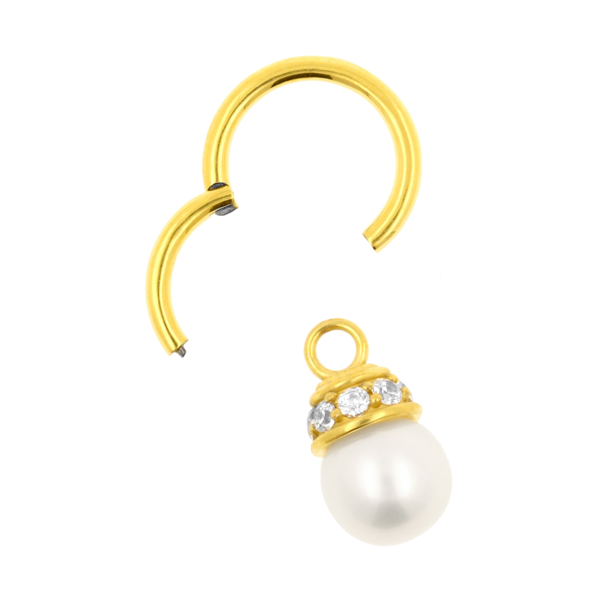 Nickel-Free Stainless Steel Click Ring Charm - Pearl Gold