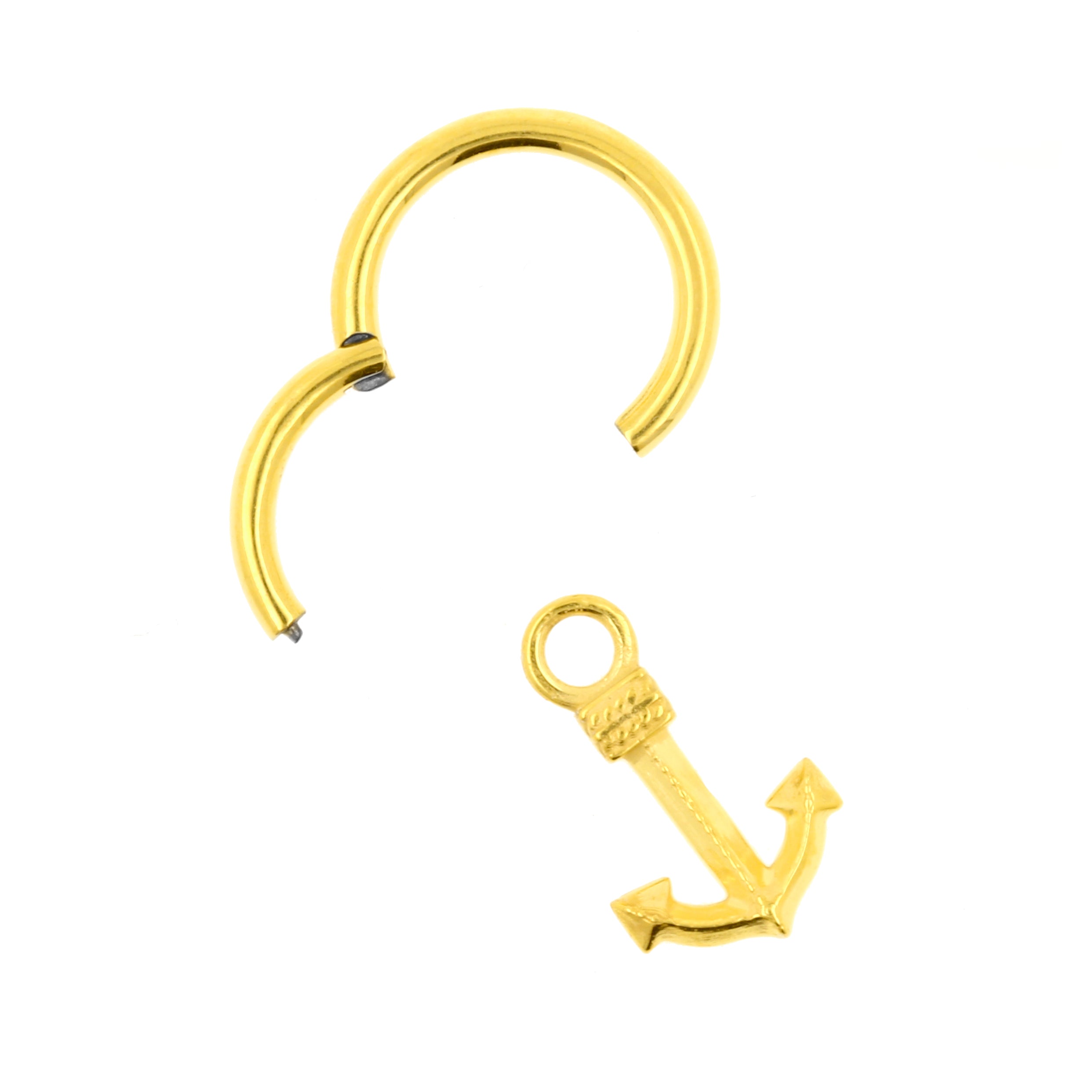 Nickel-Free Stainless Steel Click Ring Charm - Anchor Gold