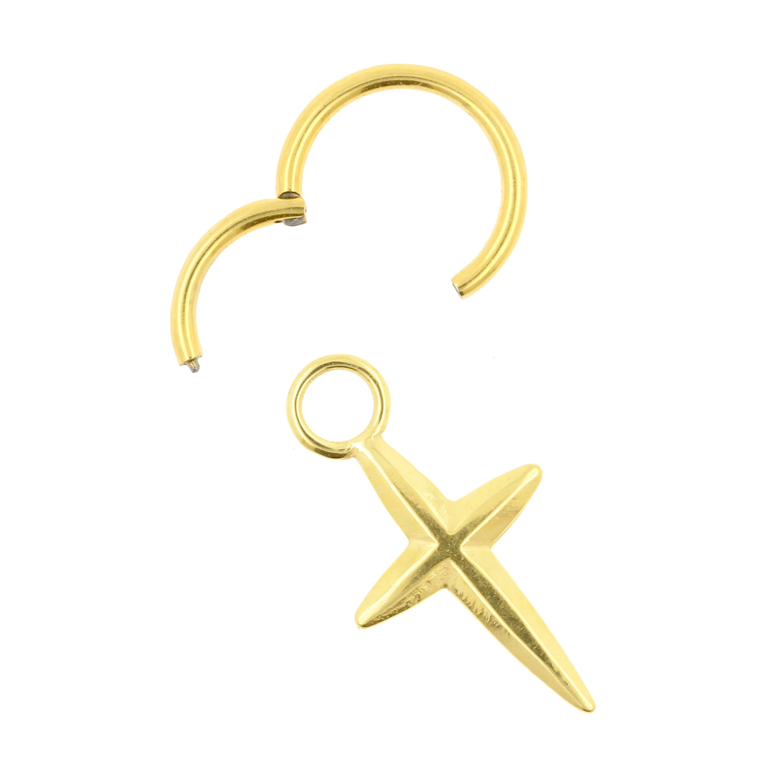 Nickel-Free Stainless Steel Click Ring Charm - Cross Gold