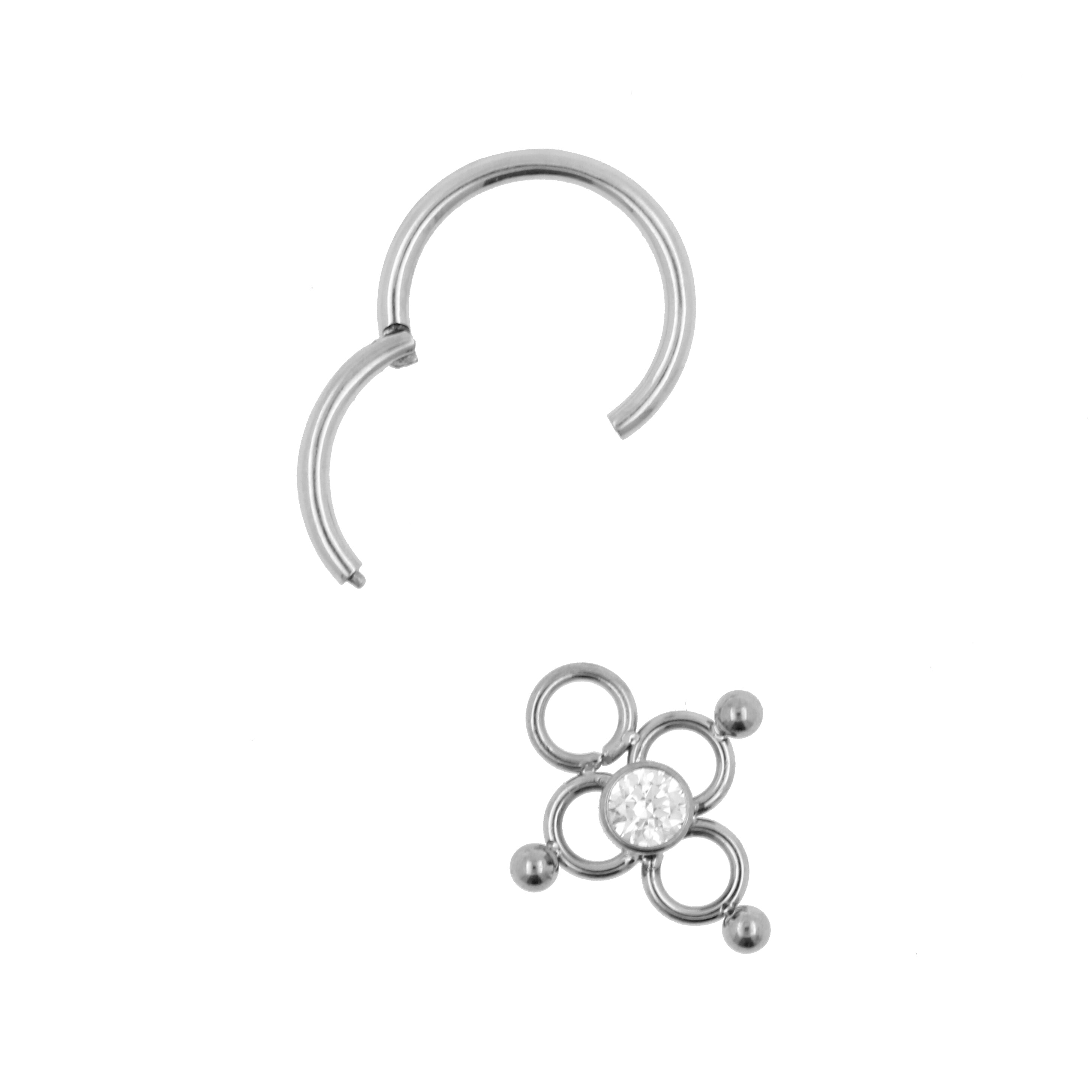 Titanium Click Ring Charm - Zirconia Circle Cluster Silver