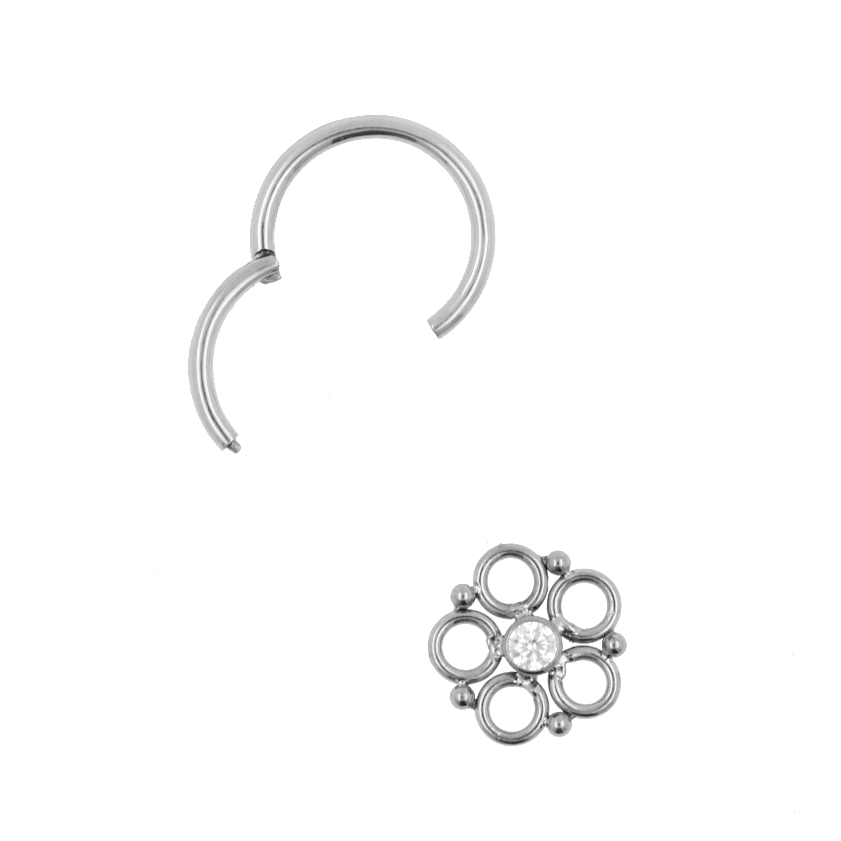 Titanium Click Ring Charm - Zirconia Circle Cluster Silver