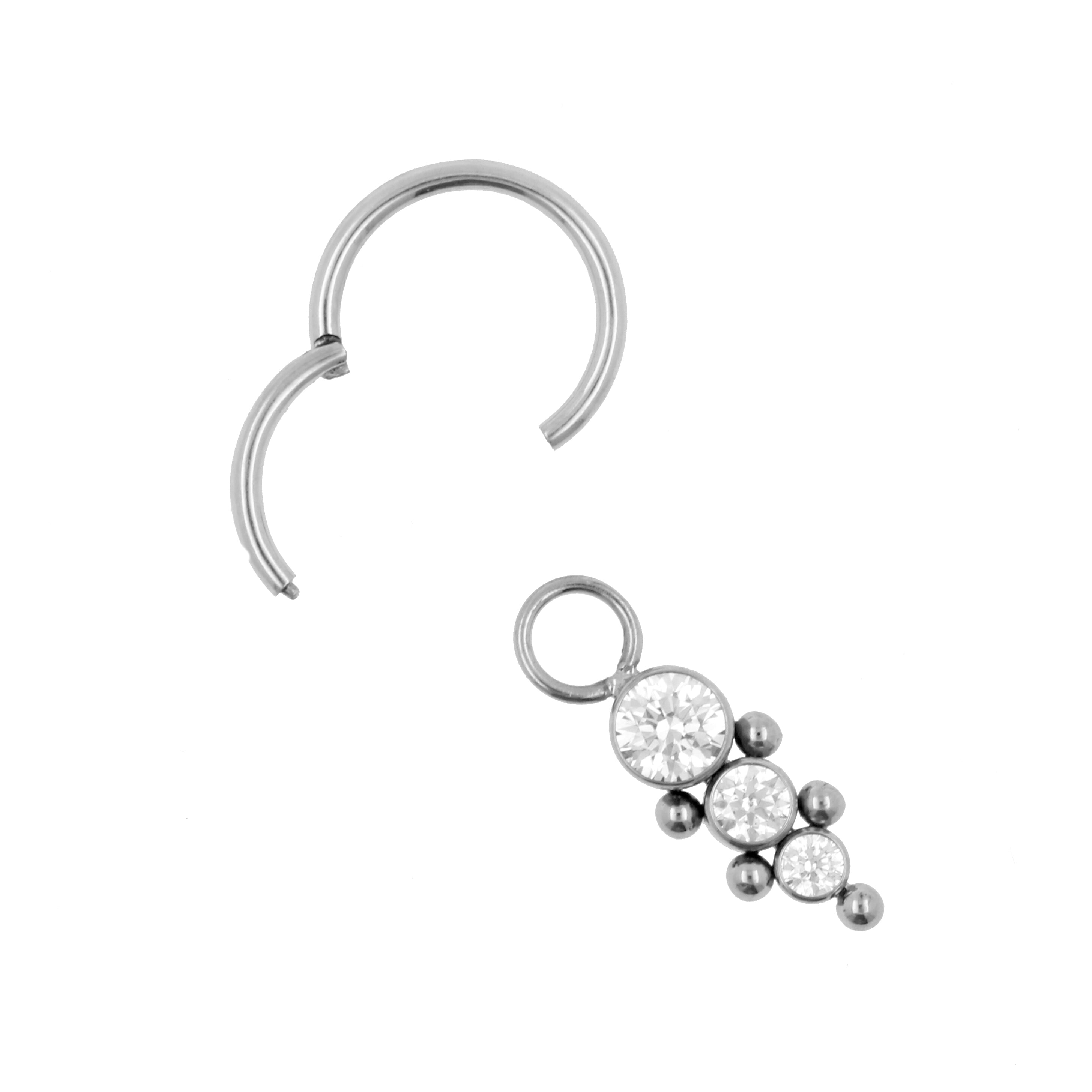 Titanium Click Ring Charm - Zirconia Cluster Silver