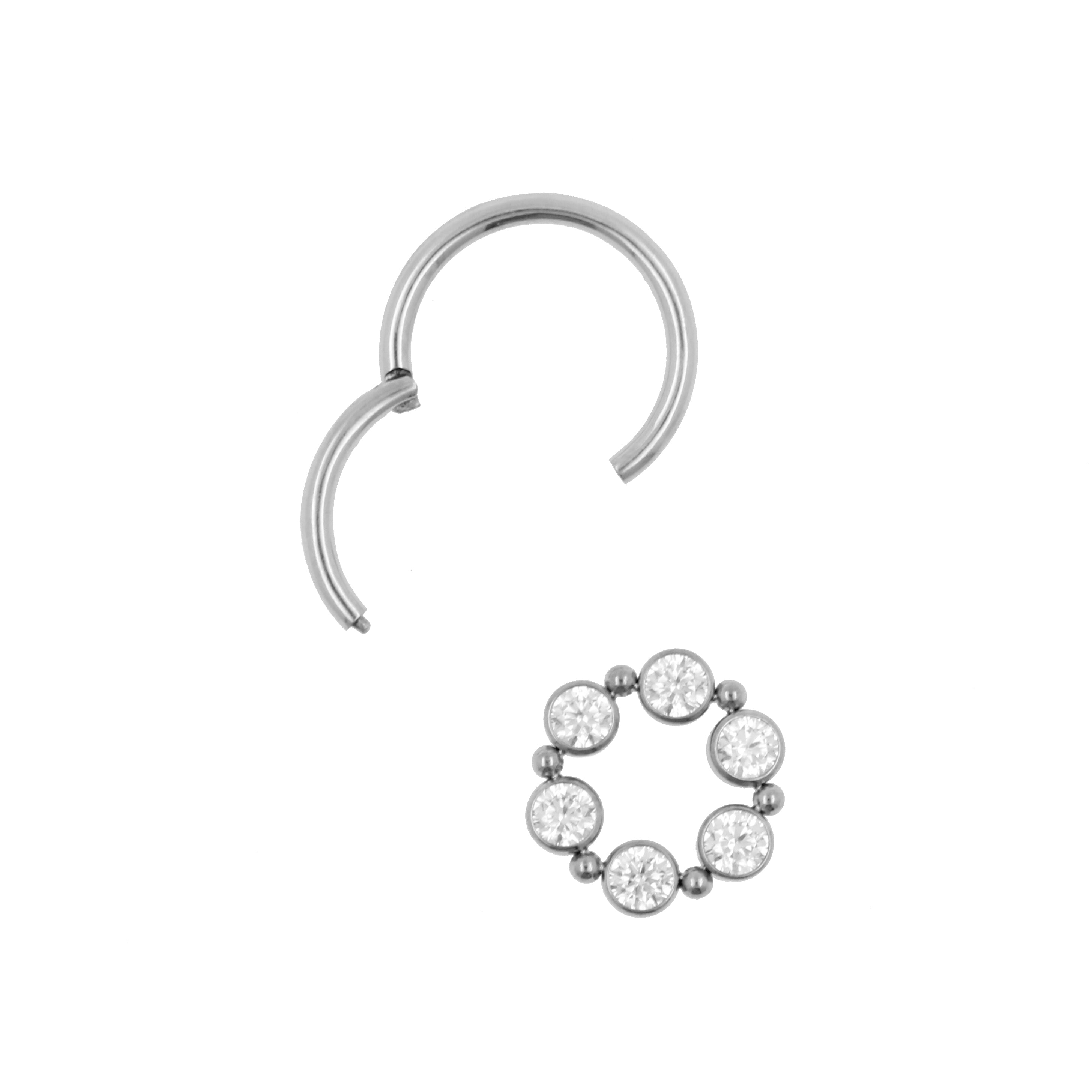 Titanium Click Ring Charm - Zirconia Circle Cluster Silver