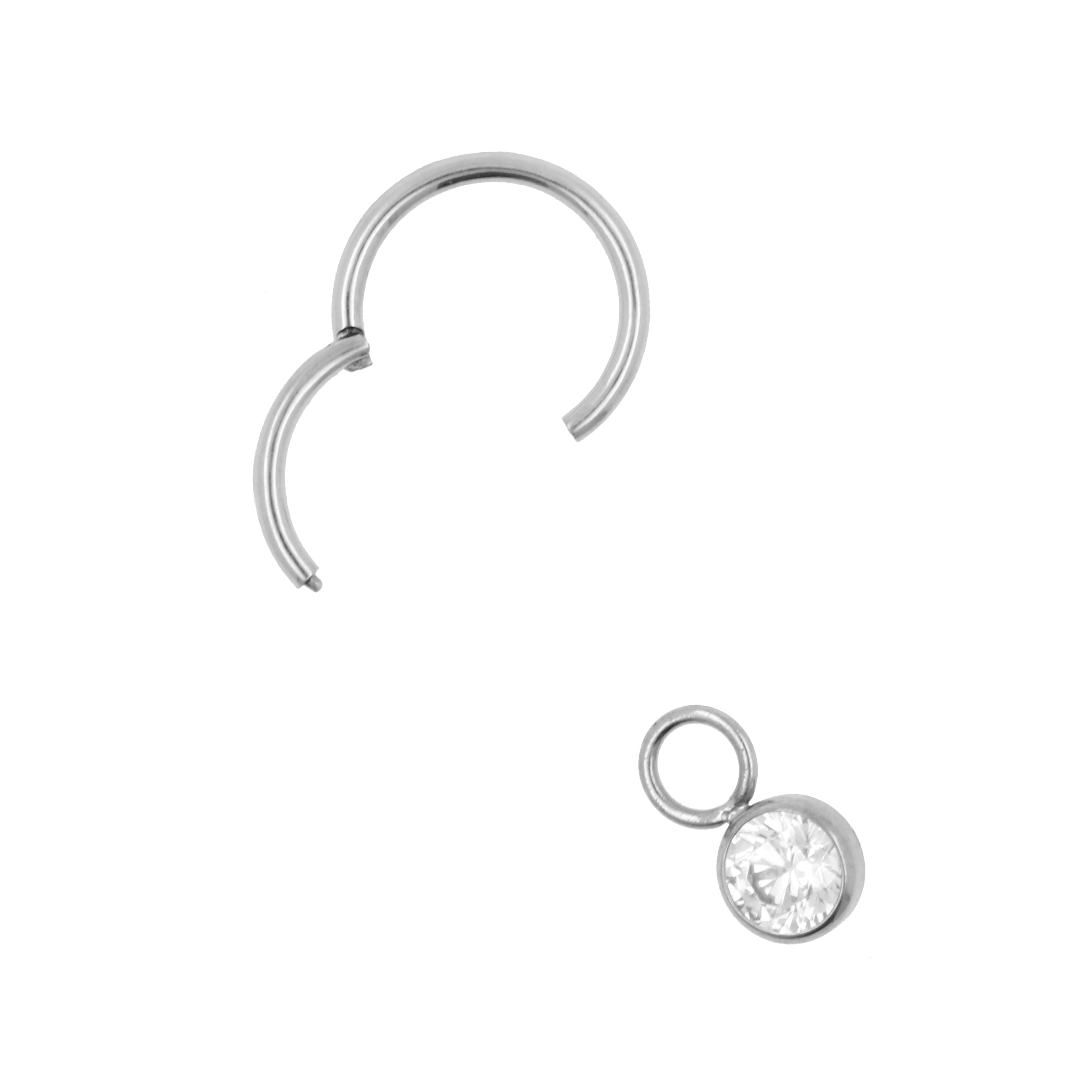 Titanium Click Ring Charm - Zirconia Round Silver