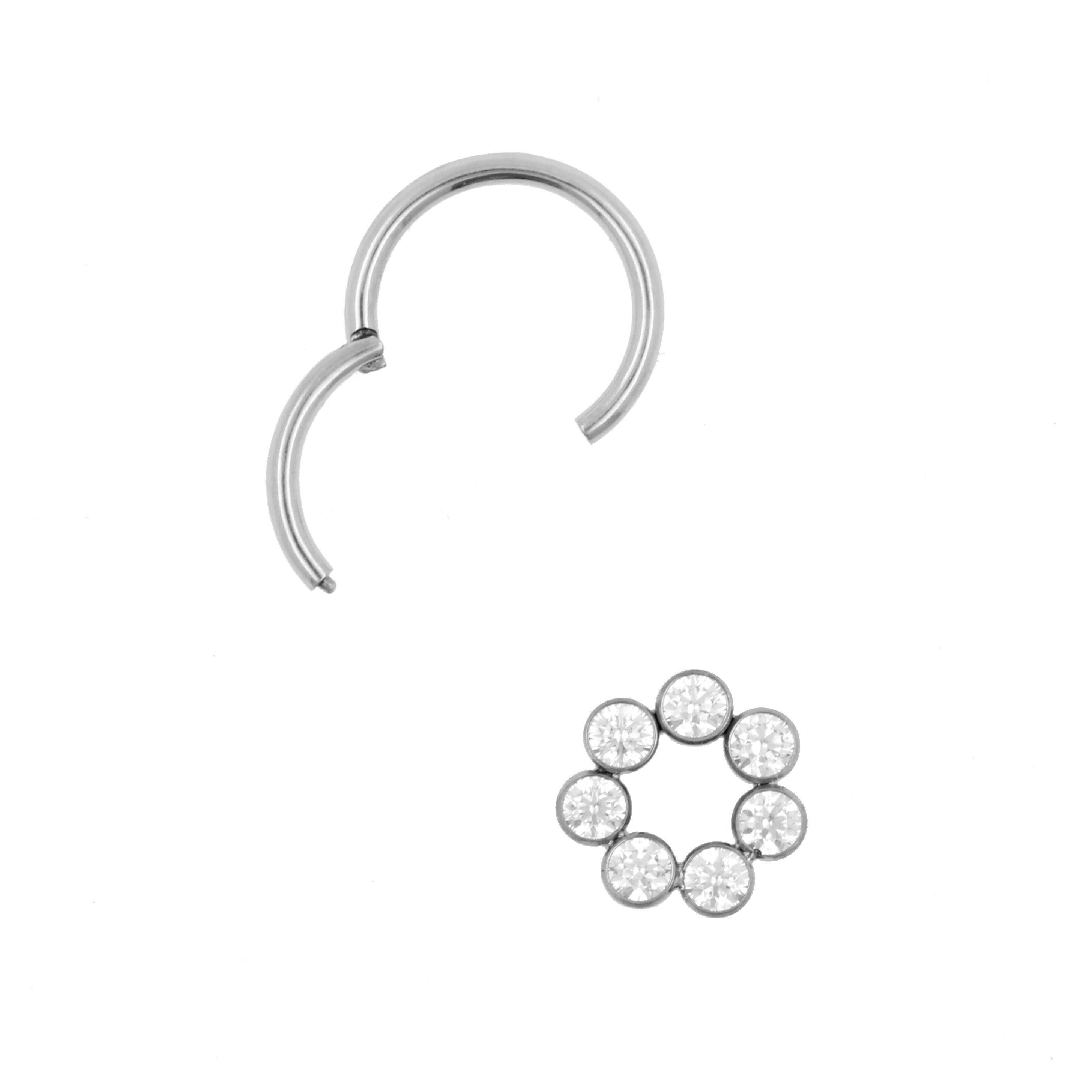 Titanium Click Ring Charm - Zirconia Cluster Silver