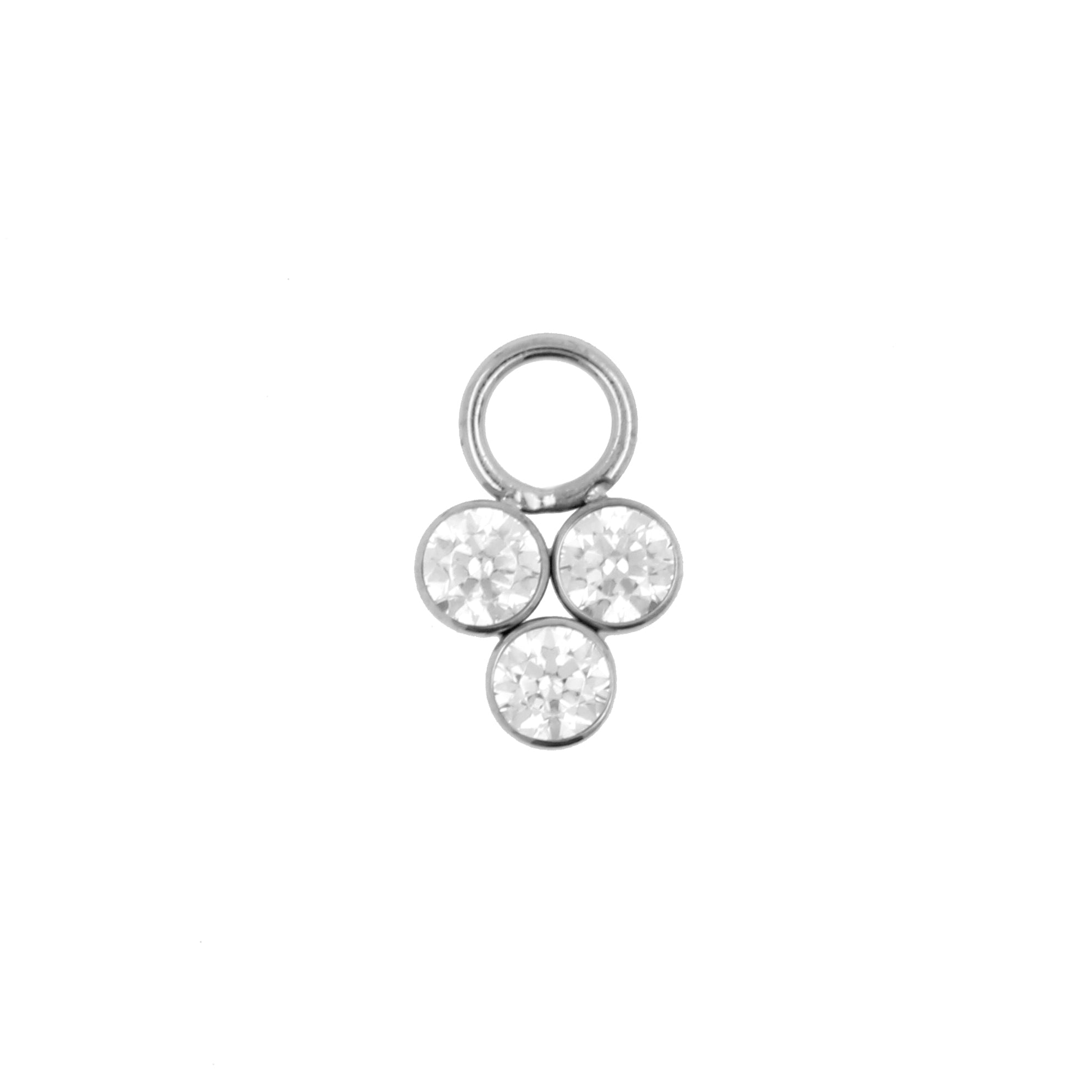 Titanium Click Ring Charm - Zirconia Triple Cluster Silver