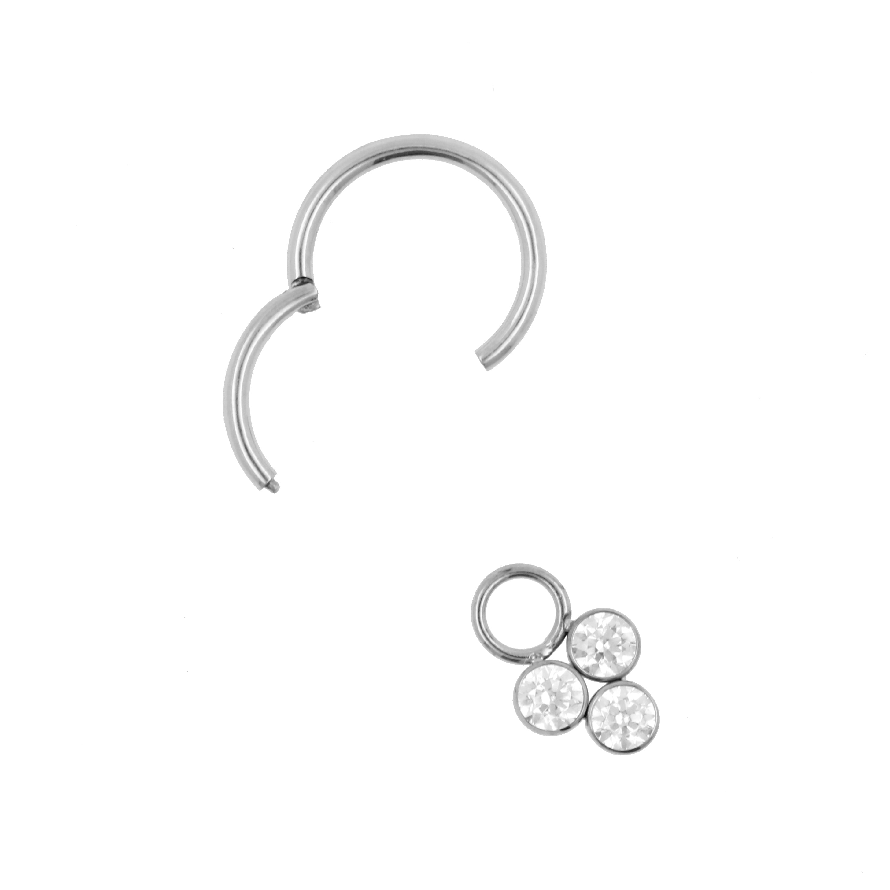 Titanium Click Ring Charm - Zirconia Triple Cluster Silver