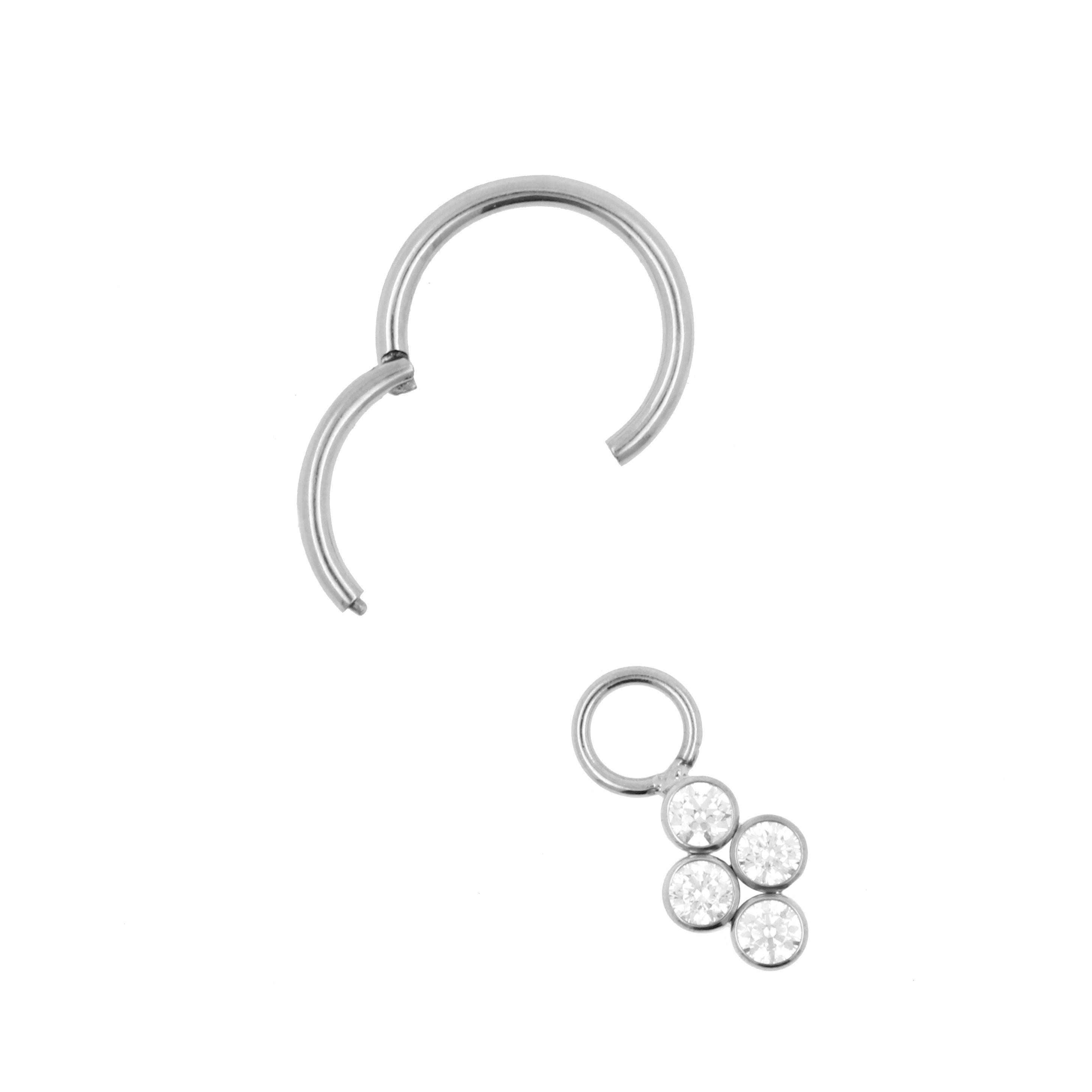 Titanium Click Ring Charm - Zirconia Cluster Silver