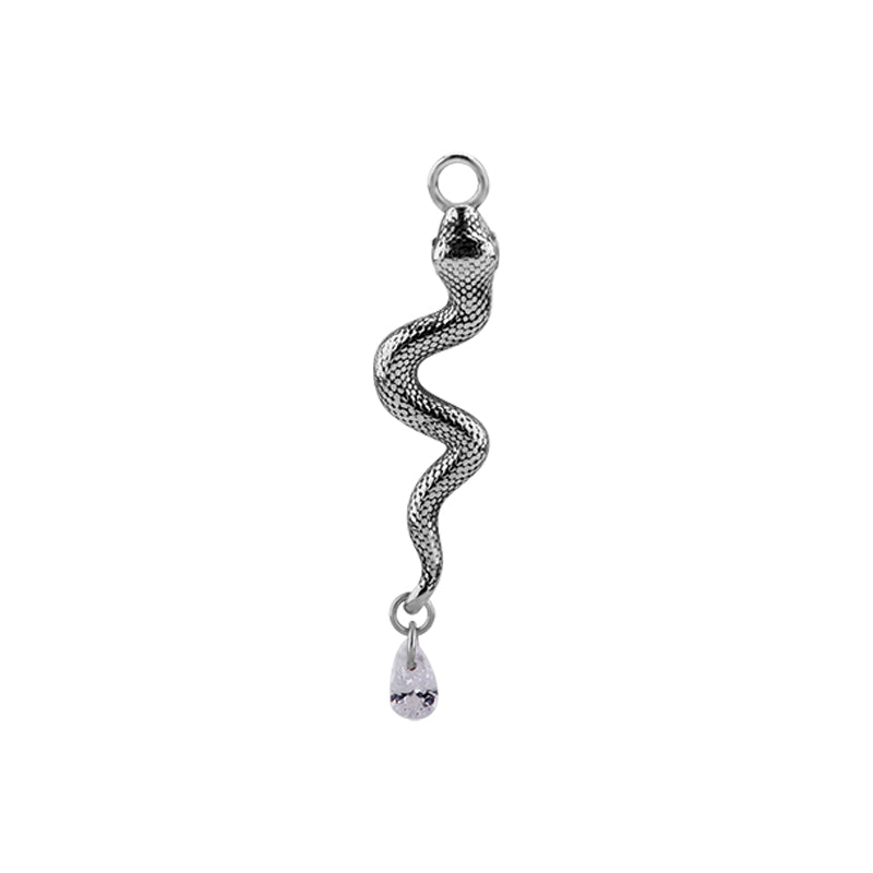 Surgical Steel Click Ring Charm - Zirconia Snake Left Silver