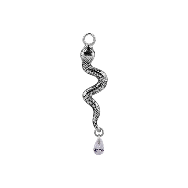 Surgical Steel Click Ring Charm - Zirconia Snake Right Silver