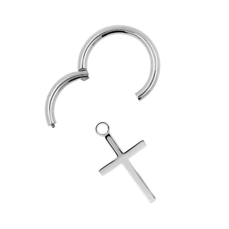 Surgical Steel Click Ring Charm - Cross S Silver