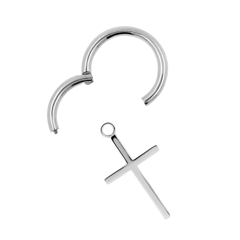 Surgical Steel Click Ring Charm - Cross M Silver