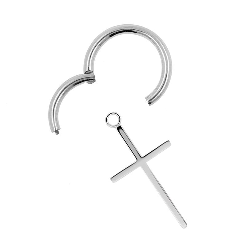 Surgical Steel Click Ring Charm - Cross L Silver