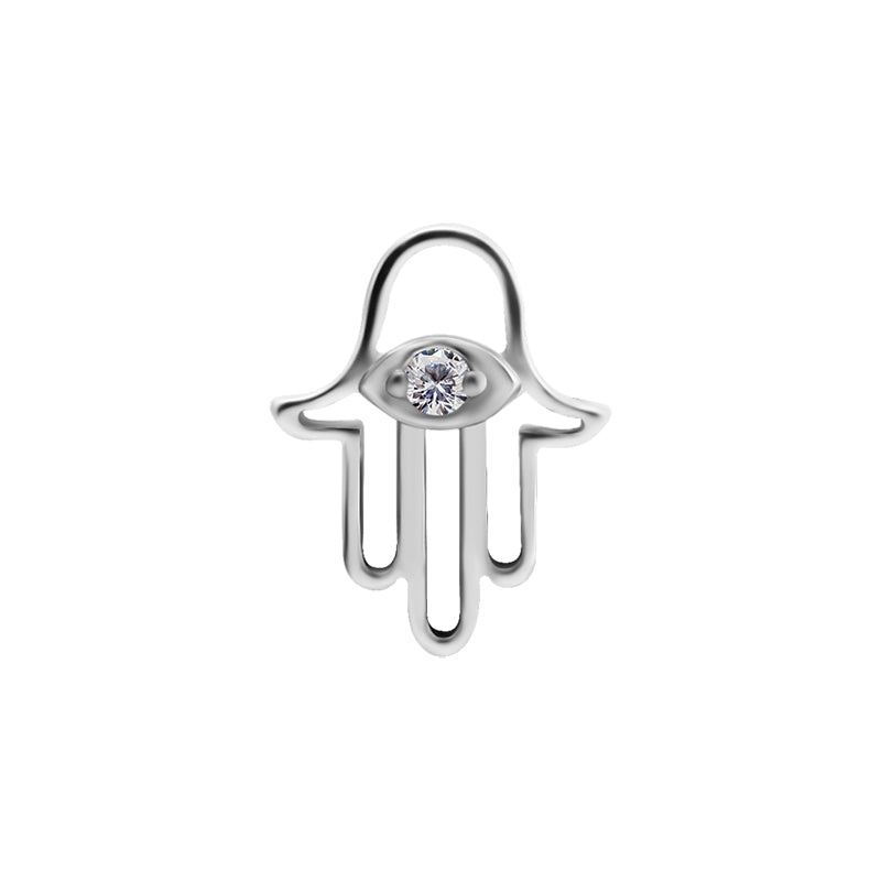 Surgical Steel Click Ring Charm - Zirconia Hand Of Fatima Silver