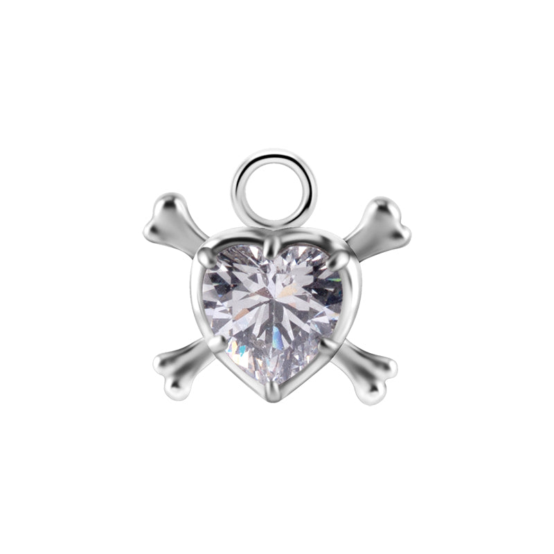 Surgical Steel Click Ring Charm - Zirconia Heart And Bones Silver