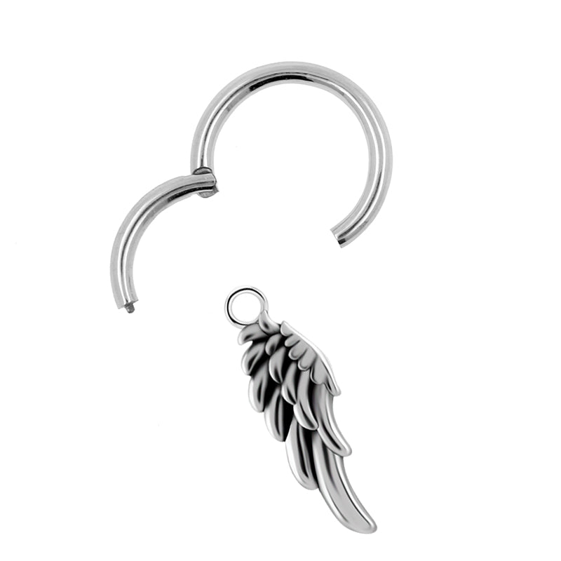 Surgical Steel Click Ring Charm - Angel Wing Silver