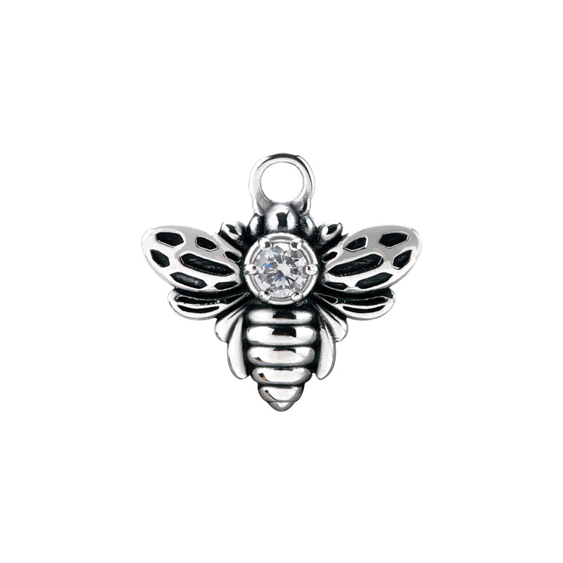 Surgical Steel Click Ring Charm - Zirconia Bee Silver