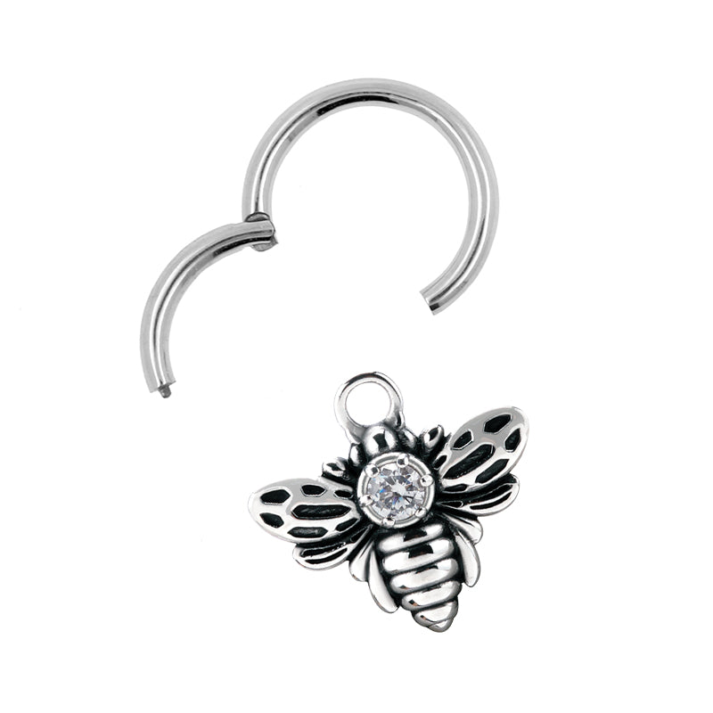 Surgical Steel Click Ring Charm - Zirconia Bee Silver