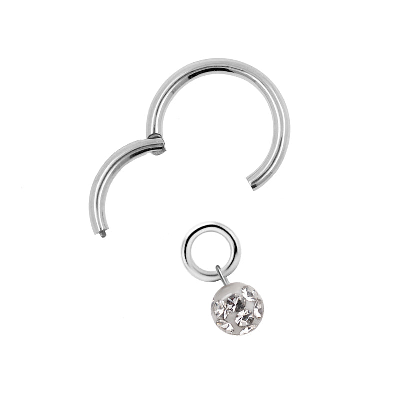 Surgical Steel Click Ring Charm - Multi Jewelled Ball Silver