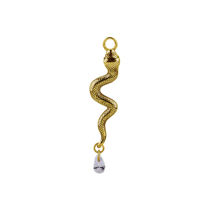 Surgical Steel Click Ring Charm - Zirconia Snake Left Gold